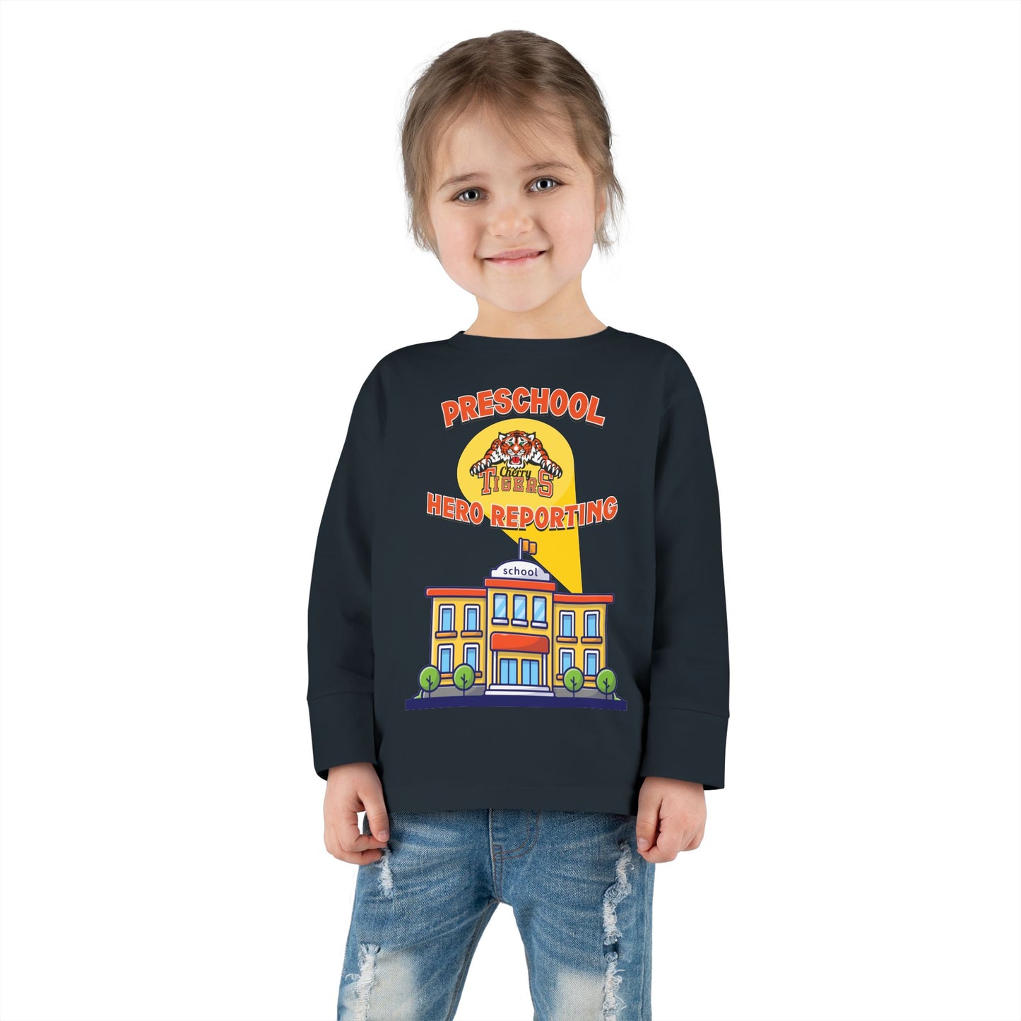 Preschool: Hero Reporting for Duty – Cherry Tigers Toddler Long Sleeve Tee