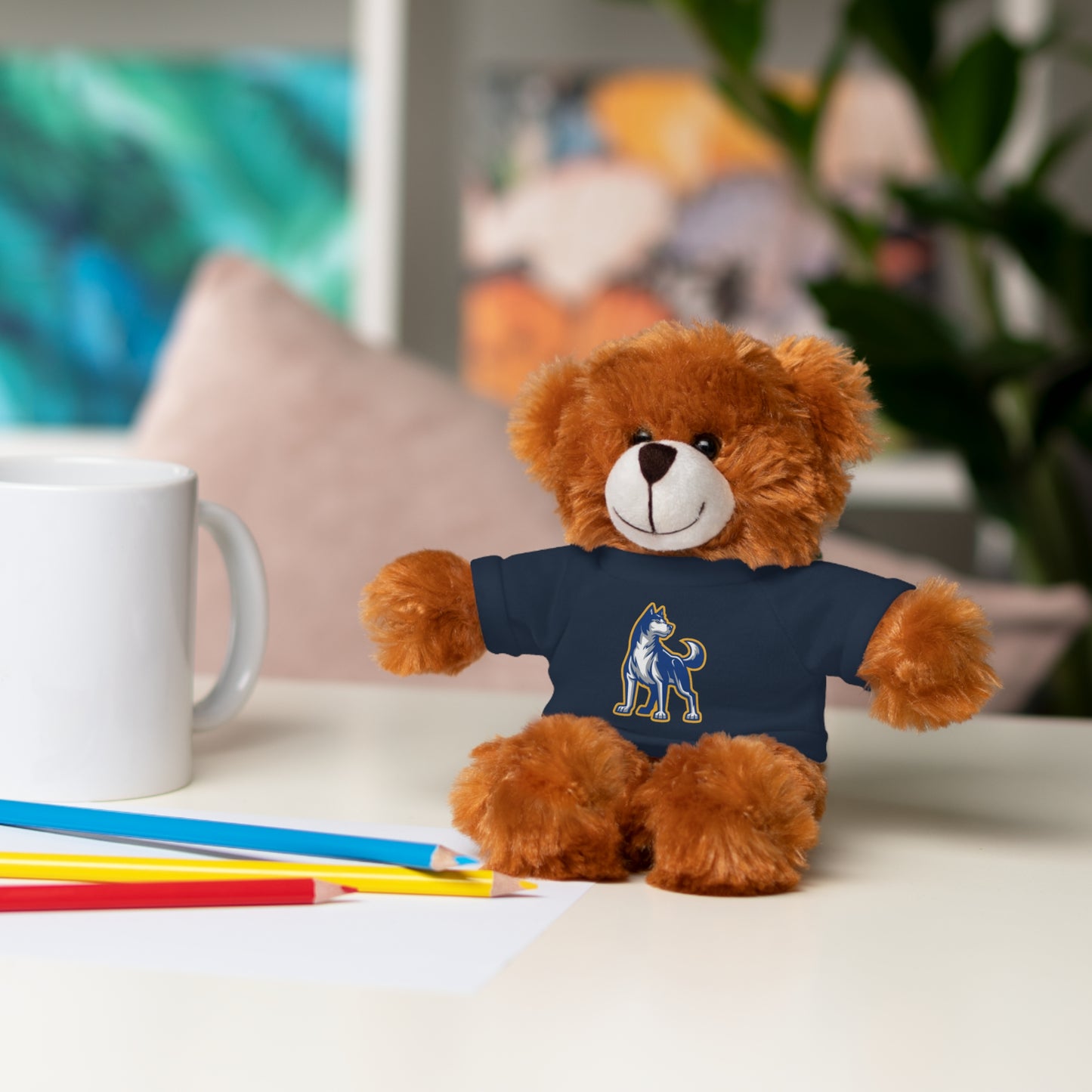 Huggable Huskies β 8" Plush Buddies w/ Logo Tee (Pick Your Animal + Tee Color)