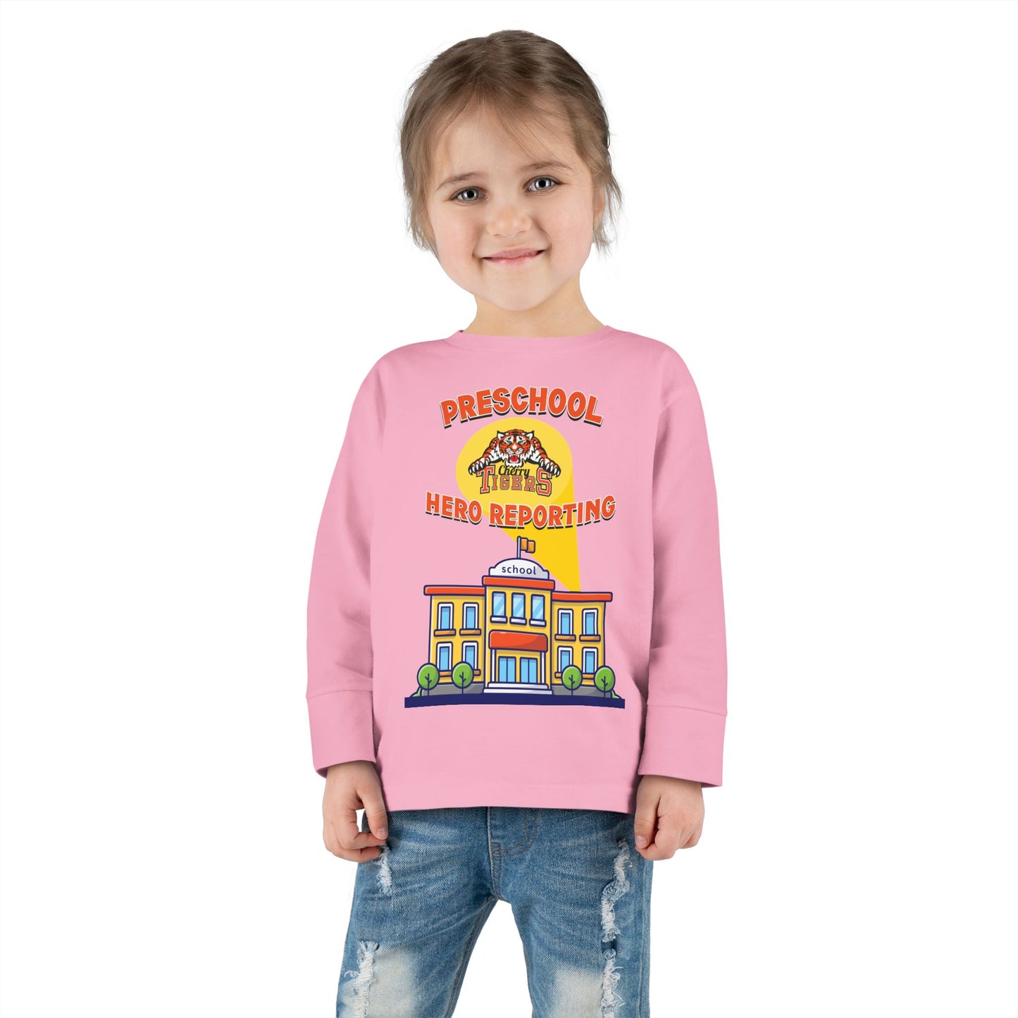 Preschool: Hero Reporting for Duty – Cherry Tigers Toddler Long Sleeve Tee
