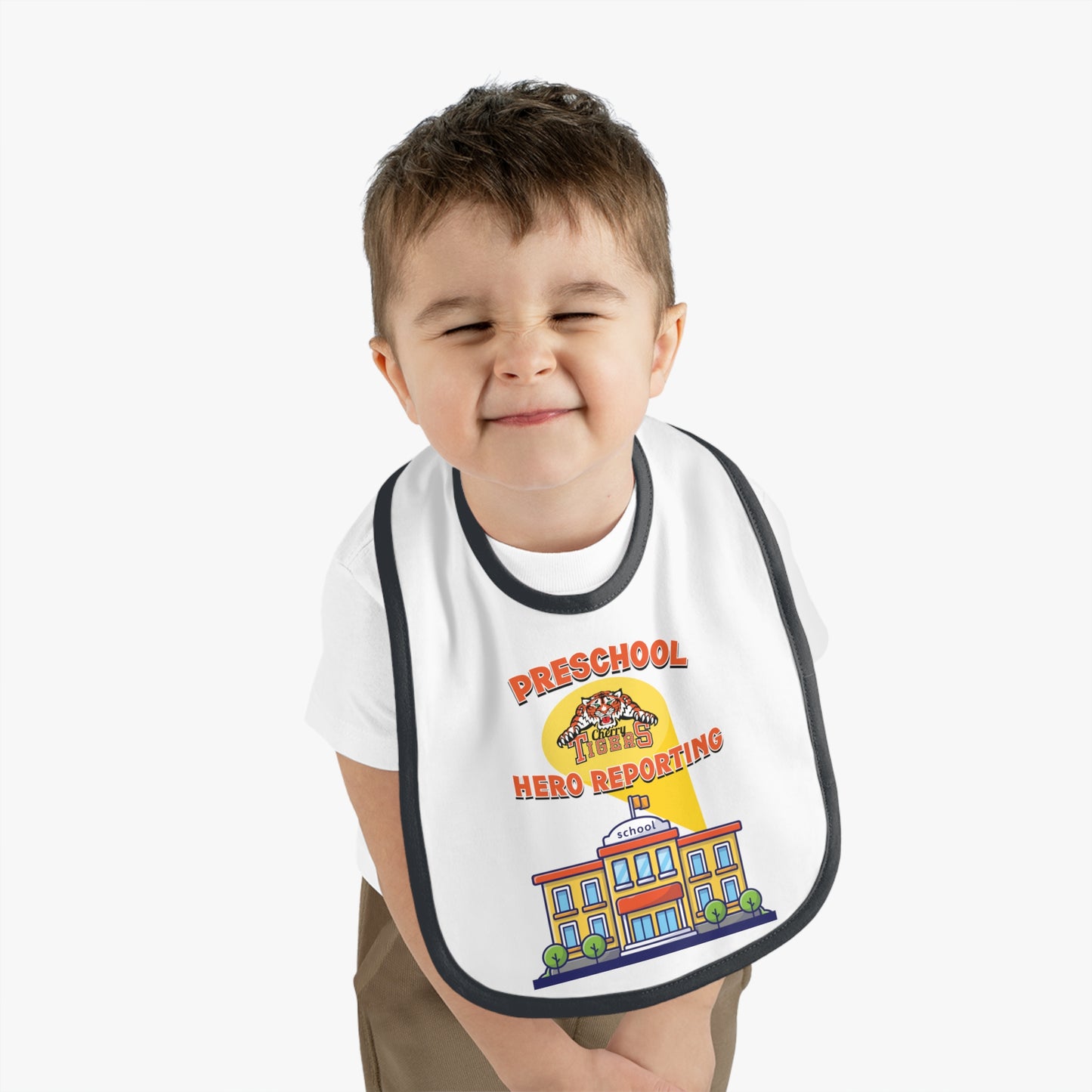Preschool: Hero Reporting – Cherry Tigers Baby Bib