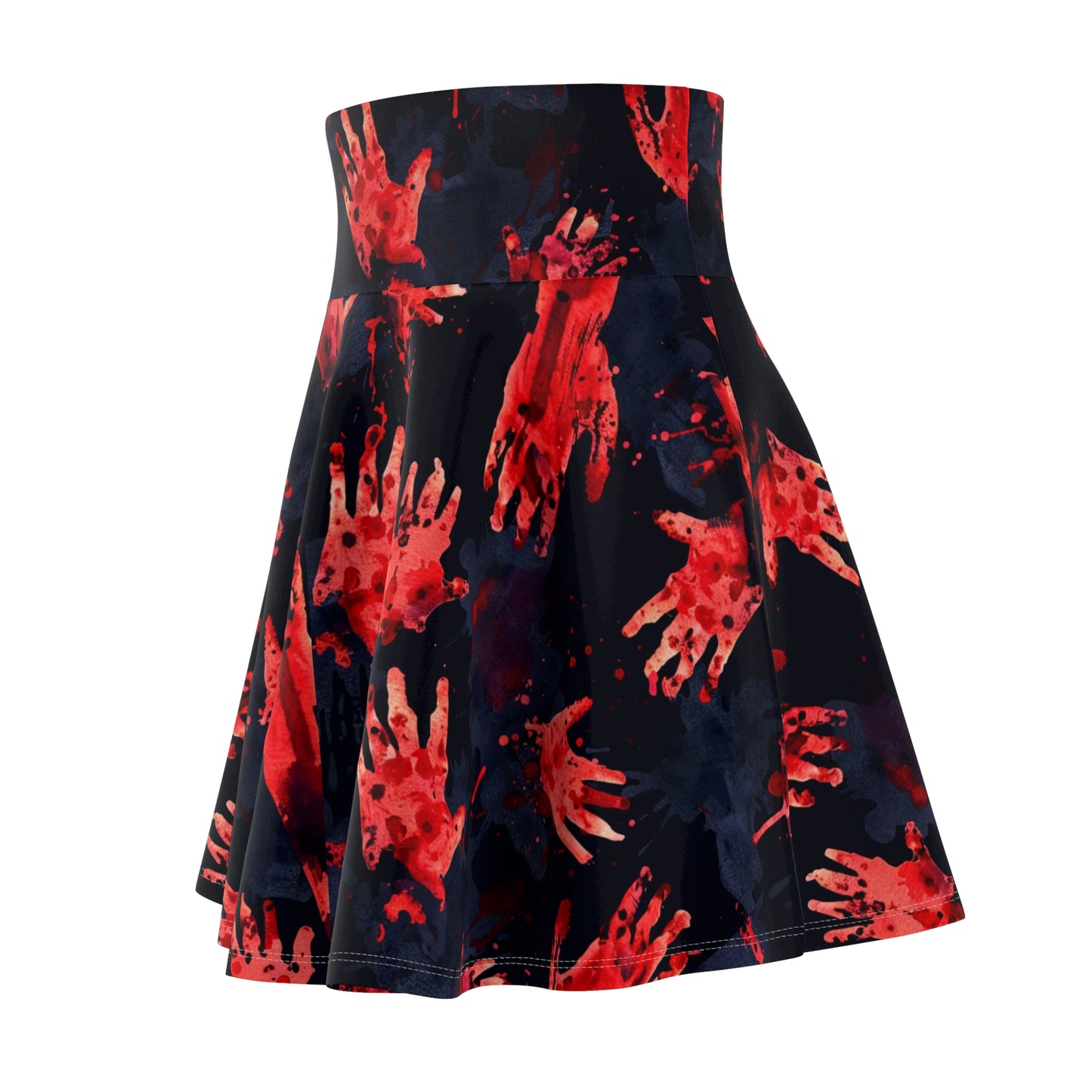 Bloody Handprint Women’s Skater Skirt – Unique All-Over Print Horror Fashion