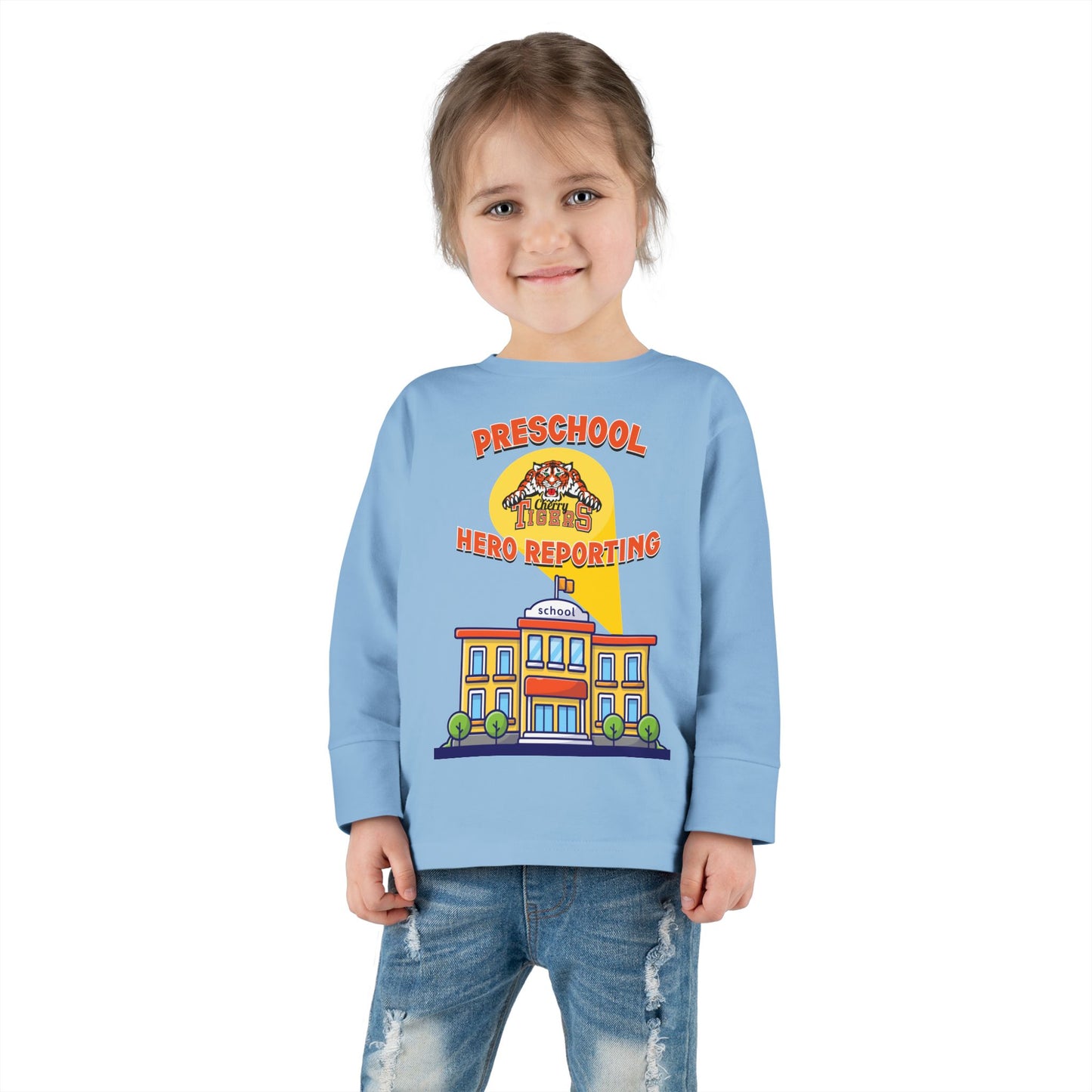 Preschool: Hero Reporting for Duty – Cherry Tigers Toddler Long Sleeve Tee