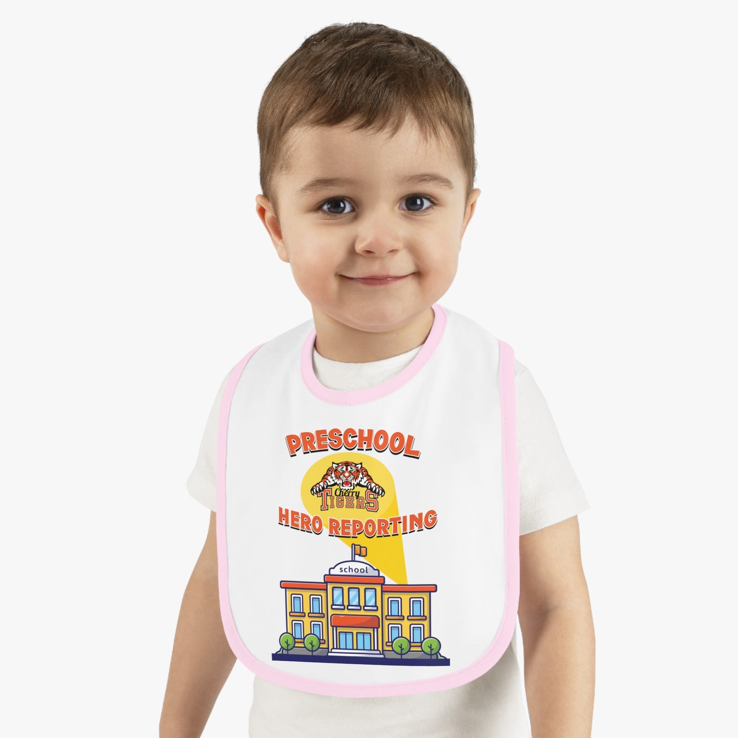 Preschool: Hero Reporting – Cherry Tigers Baby Bib