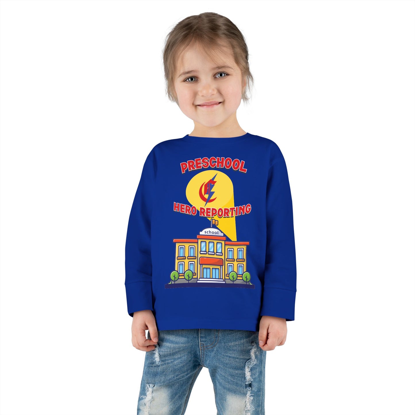 Preschool: Hero Reporting for Duty – Chisholm Bluestreaks Toddler Long Sleeve Tee