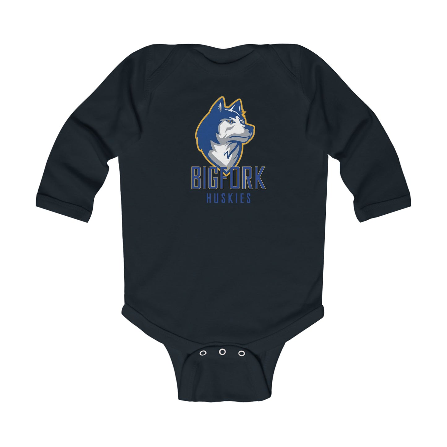 Little Huskies Long-Sleeve Bodysuit β Bigfork Logo, Cozy Cotton Blend