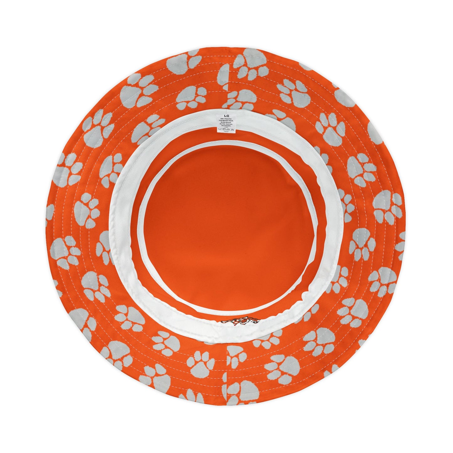 Bucket Hat - Cherry Tigers Orange Embroidered with White Tiger Paw Prints