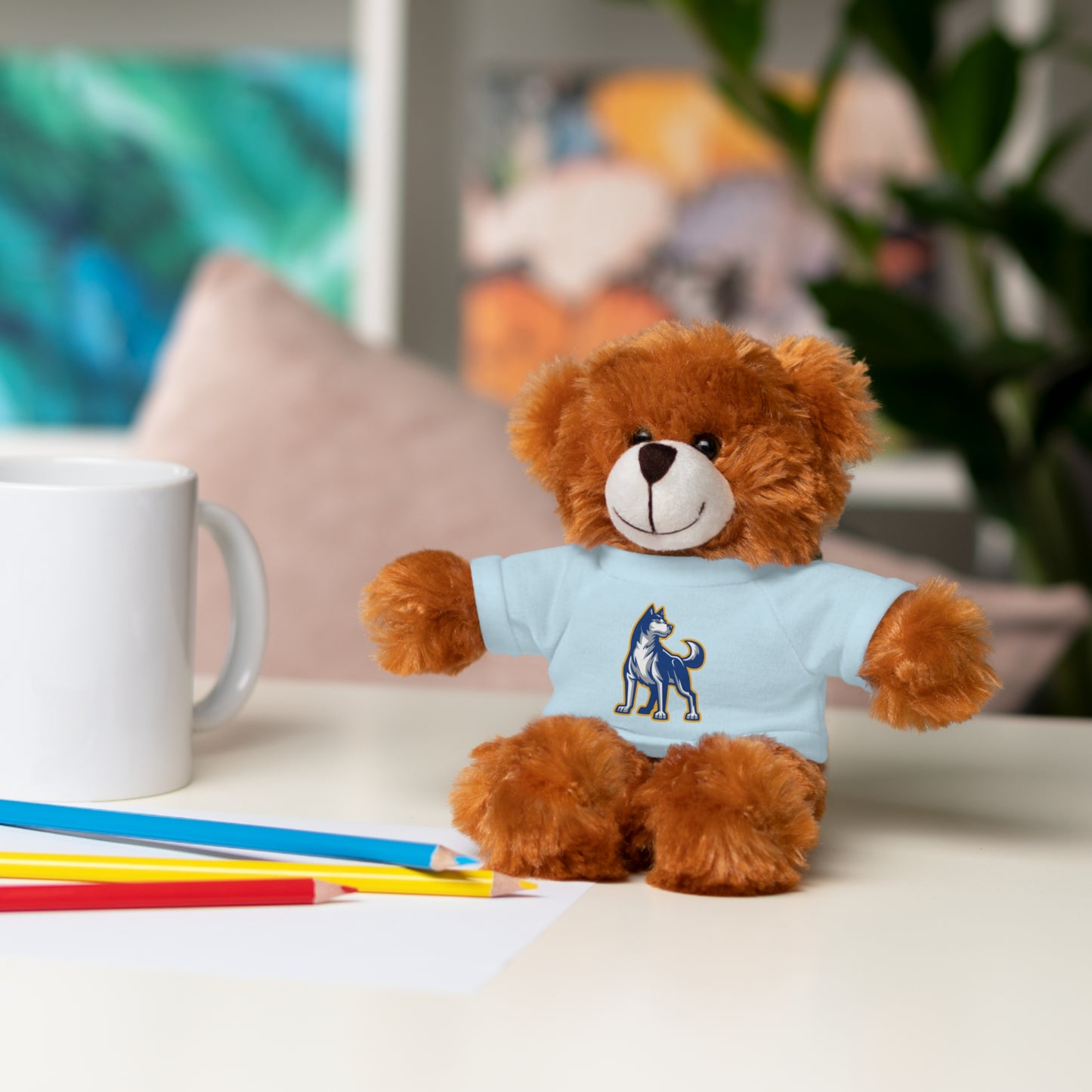 Huggable Huskies β 8" Plush Buddies w/ Logo Tee (Pick Your Animal + Tee Color)
