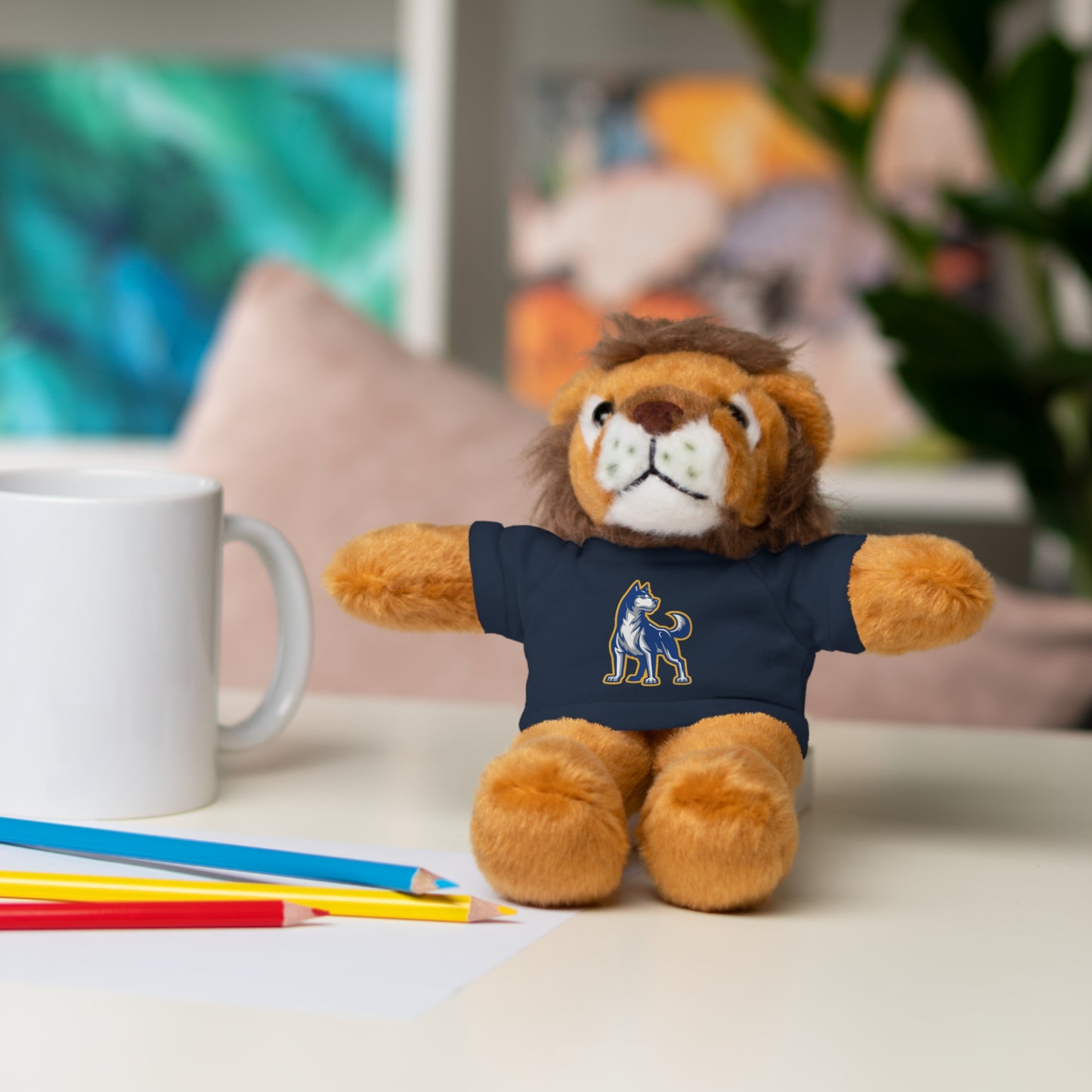 Huggable Huskies β 8" Plush Buddies w/ Logo Tee (Pick Your Animal + Tee Color)