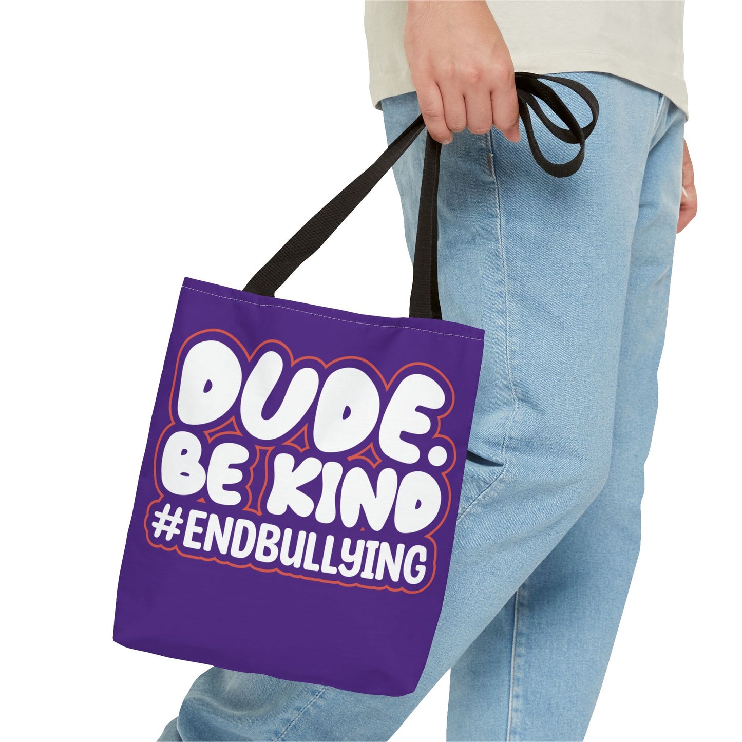 DUDE. BE KIND. #ENDBULLYING Tote Bag — All-Over Print, 3 Sizes, 5 Strap Colors