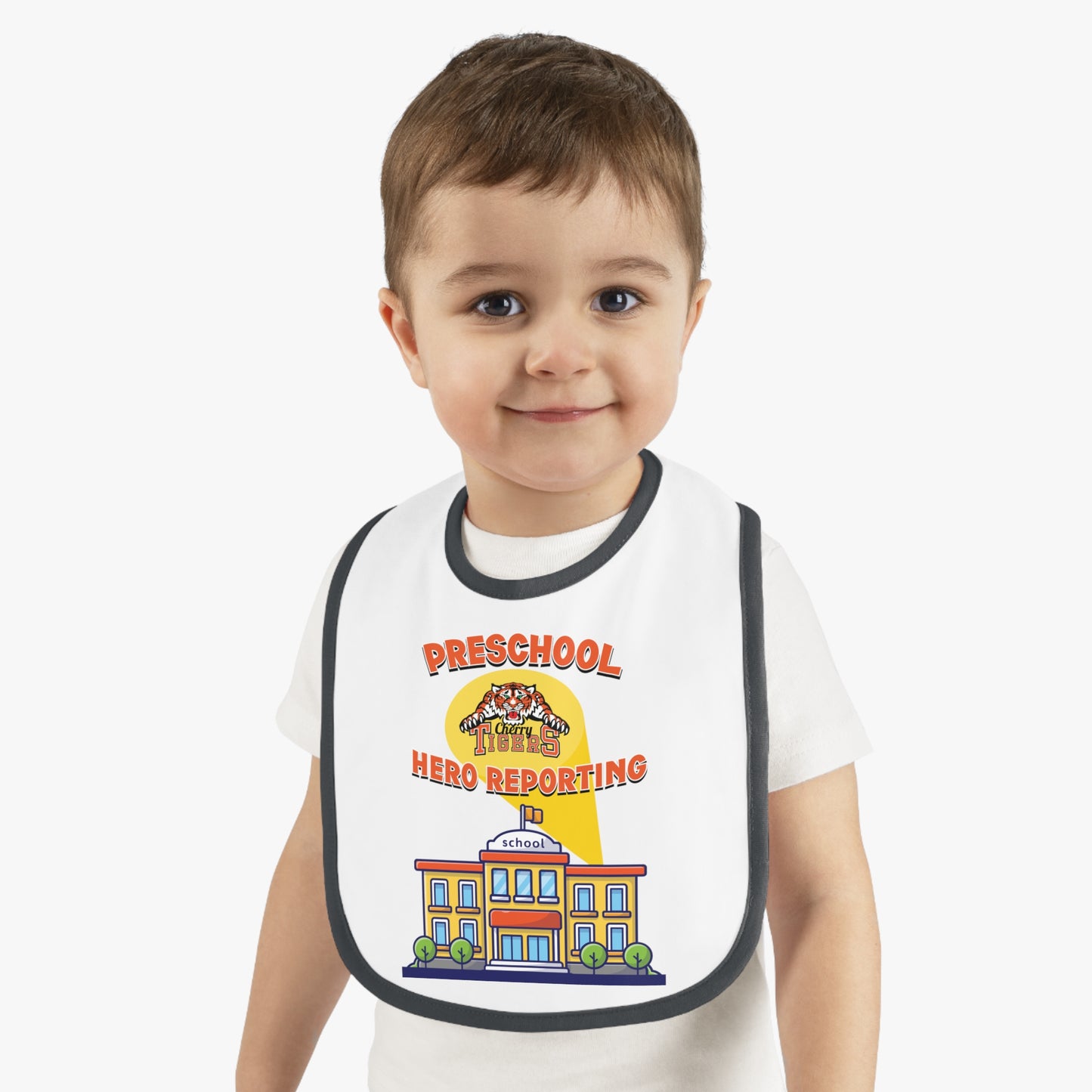 Preschool: Hero Reporting – Cherry Tigers Baby Bib