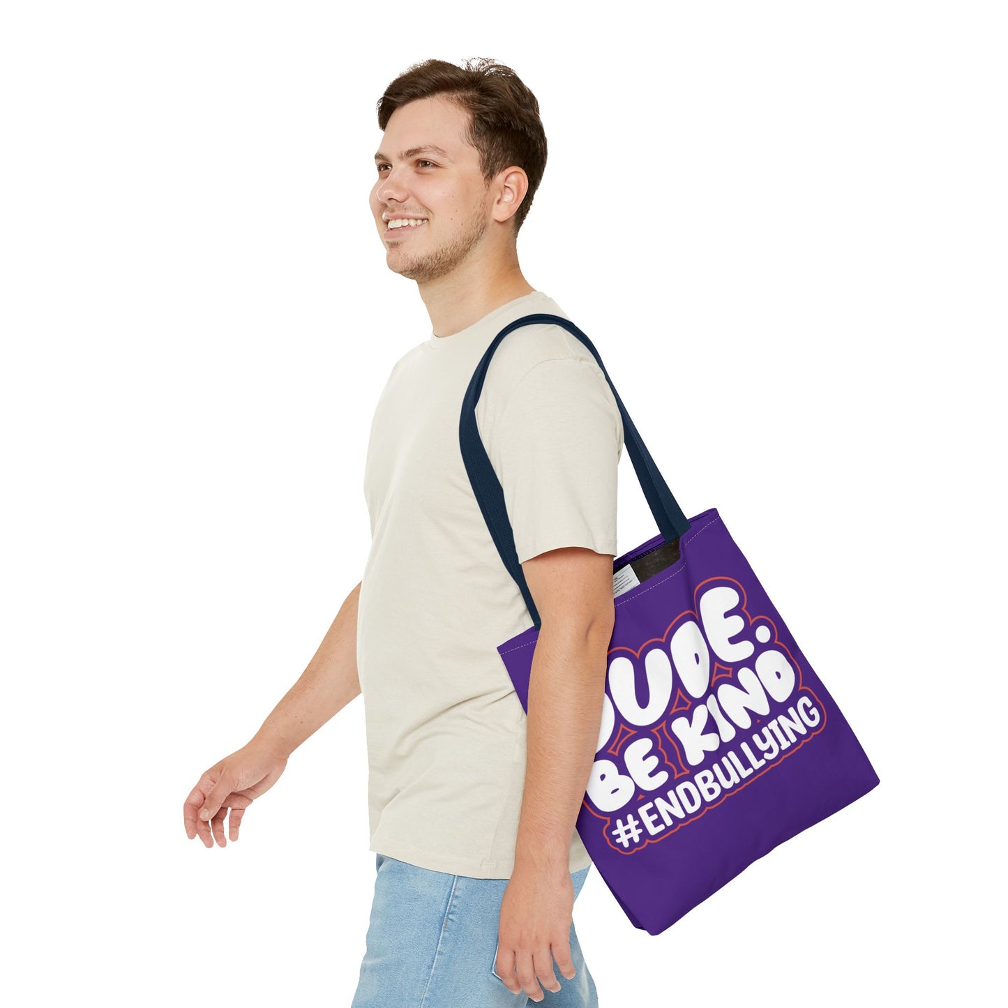 DUDE. BE KIND. #ENDBULLYING Tote Bag — All-Over Print, 3 Sizes, 5 Strap Colors