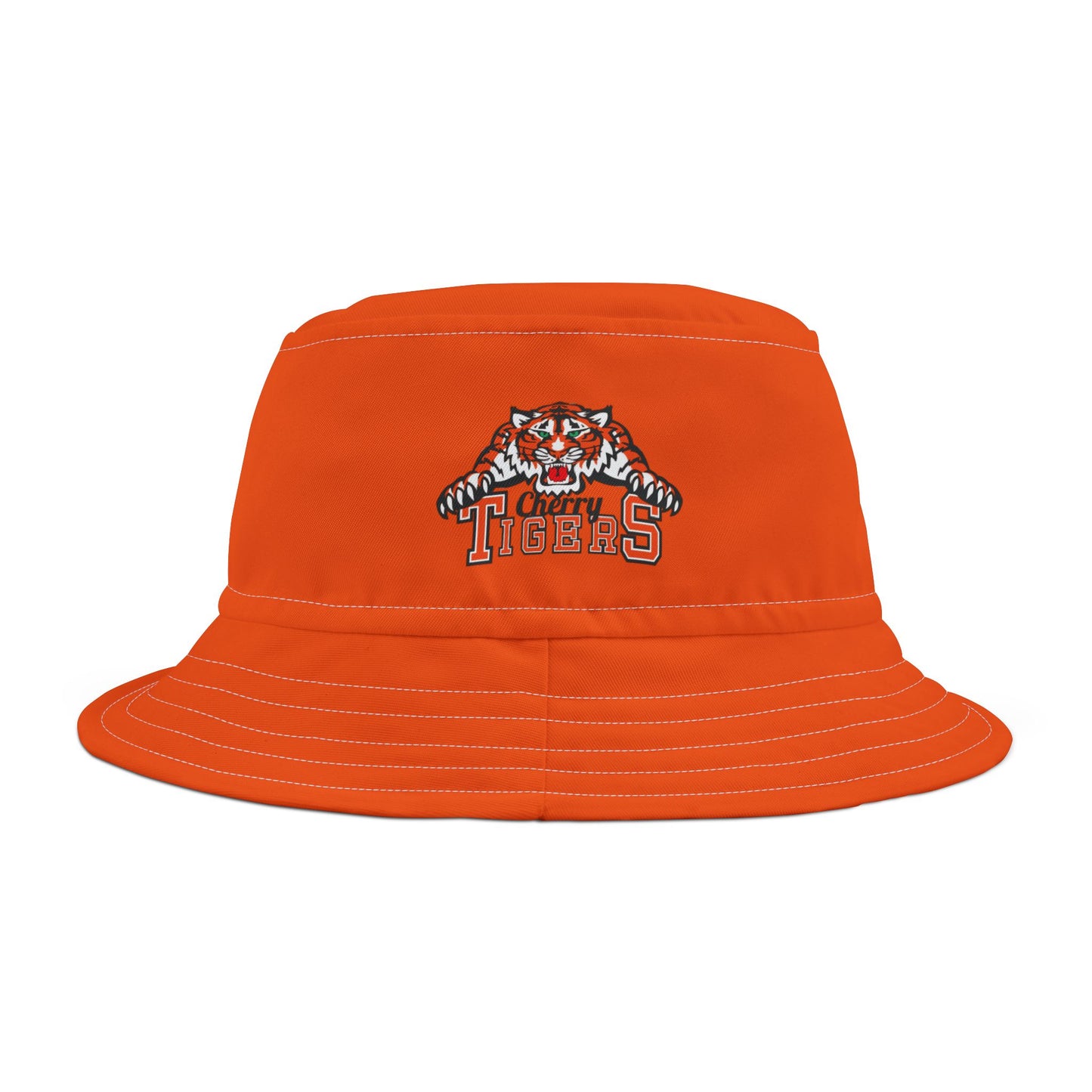 Bucket Hat - Cherry Tigers Orange Embroidered with White Tiger Paw Prints