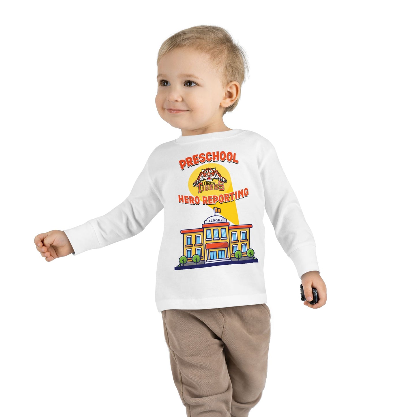 Preschool: Hero Reporting for Duty – Cherry Tigers Toddler Long Sleeve Tee