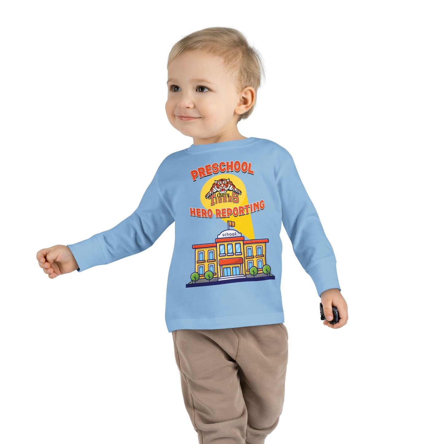 Preschool: Hero Reporting for Duty – Cherry Tigers Toddler Long Sleeve Tee