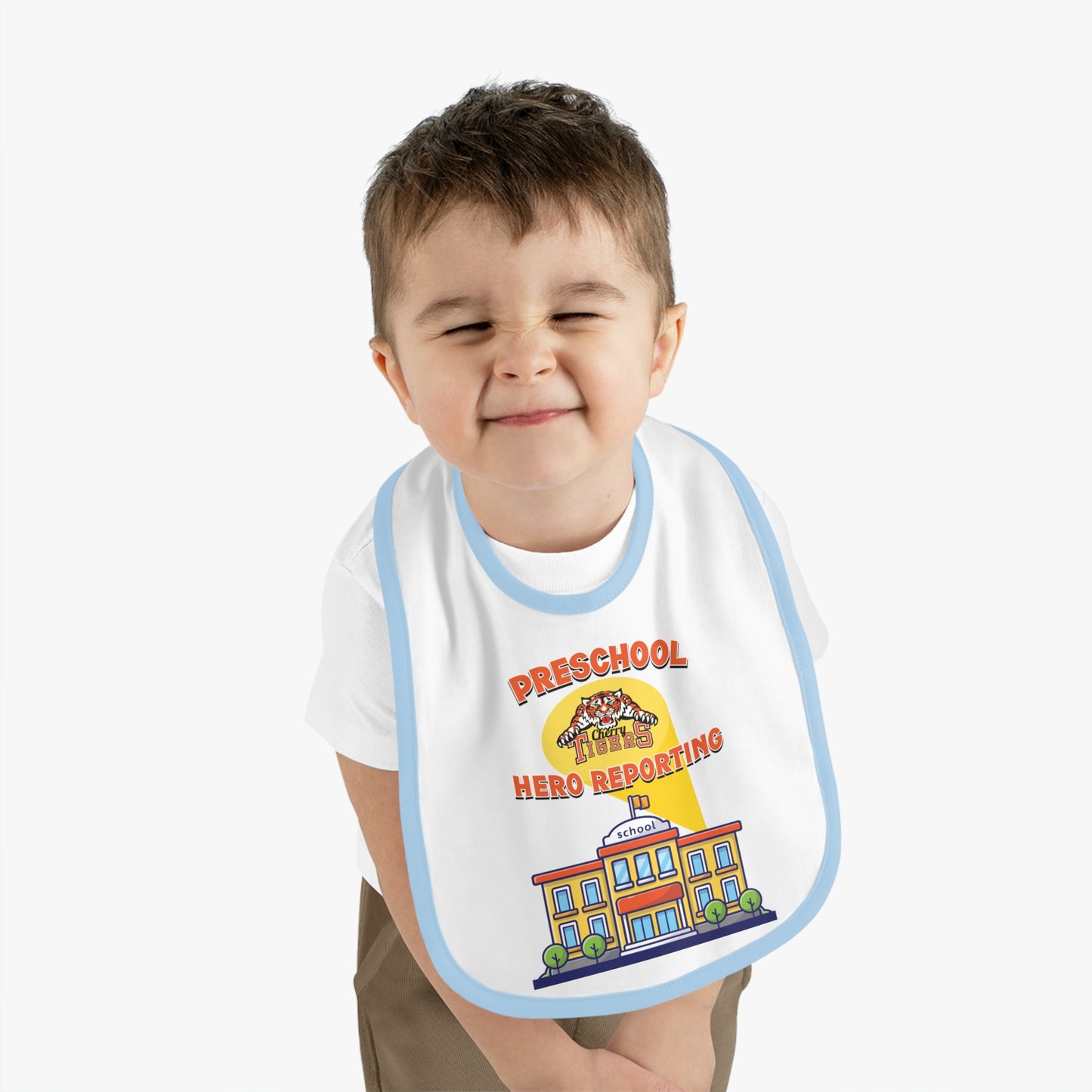 Preschool: Hero Reporting – Cherry Tigers Baby Bib