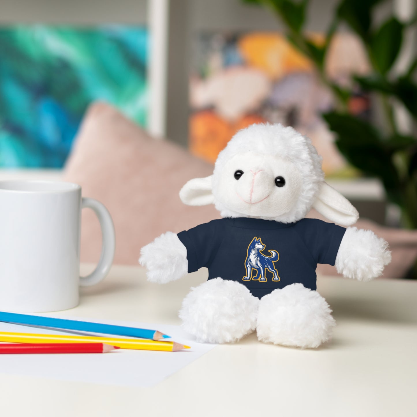 Huggable Huskies β 8" Plush Buddies w/ Logo Tee (Pick Your Animal + Tee Color)