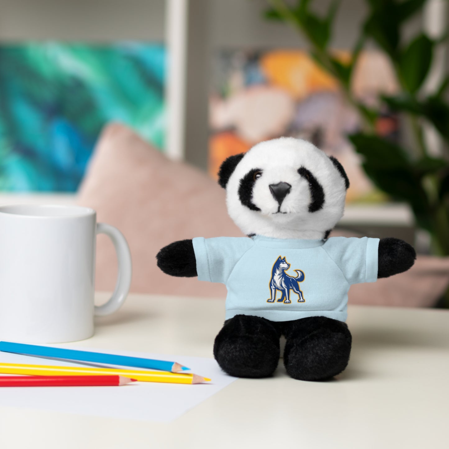 Huggable Huskies β 8" Plush Buddies w/ Logo Tee (Pick Your Animal + Tee Color)