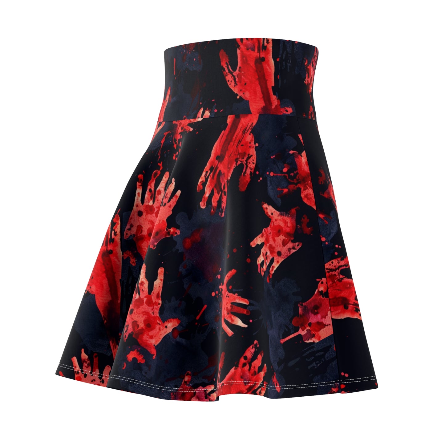 Bloody Handprint Women’s Skater Skirt – Unique All-Over Print Horror Fashion
