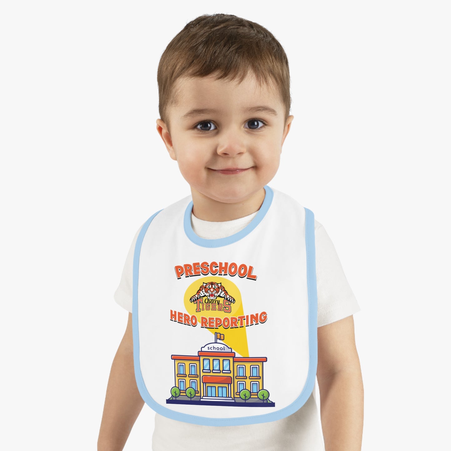 Preschool: Hero Reporting – Cherry Tigers Baby Bib