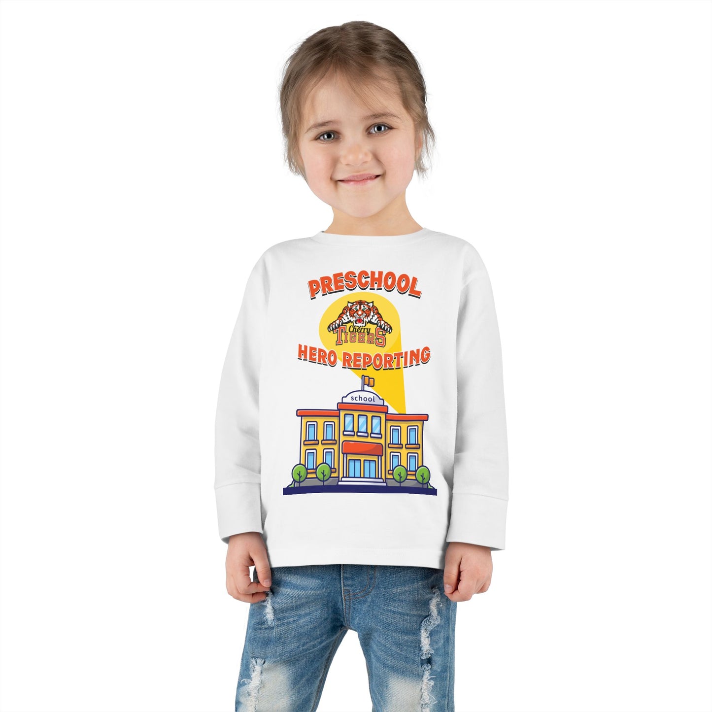 Preschool: Hero Reporting for Duty – Cherry Tigers Toddler Long Sleeve Tee