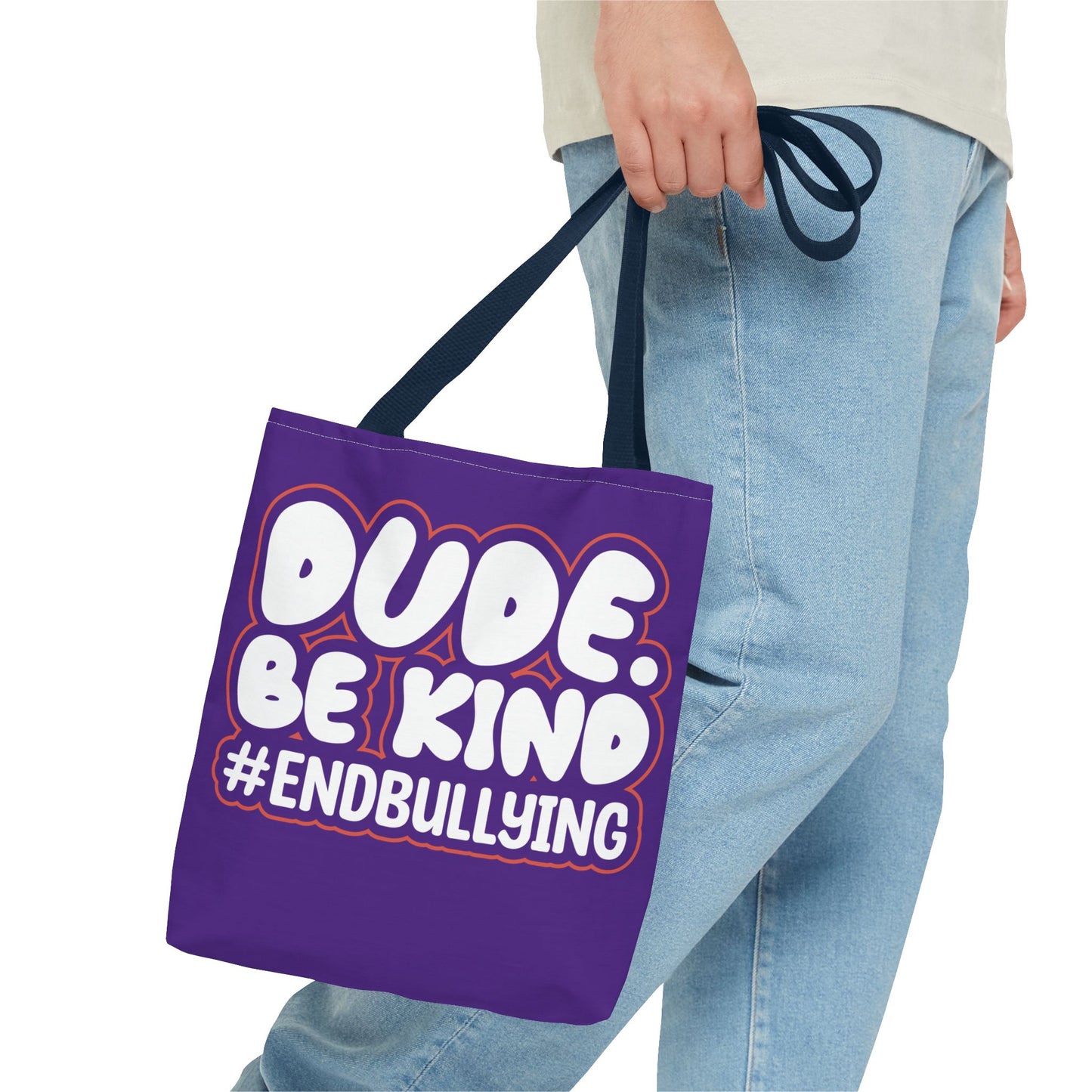 DUDE. BE KIND. #ENDBULLYING Tote Bag — All-Over Print, 3 Sizes, 5 Strap Colors