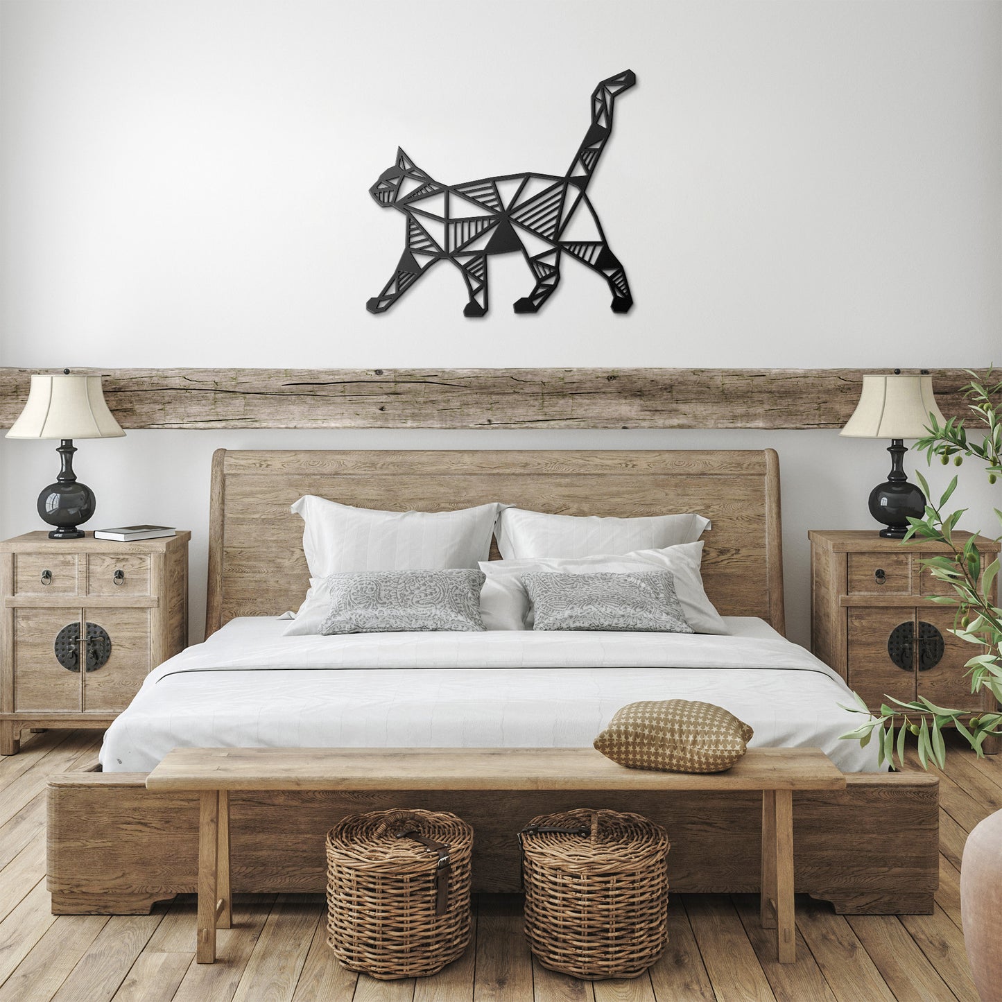 Geometric Cat Metal Sign