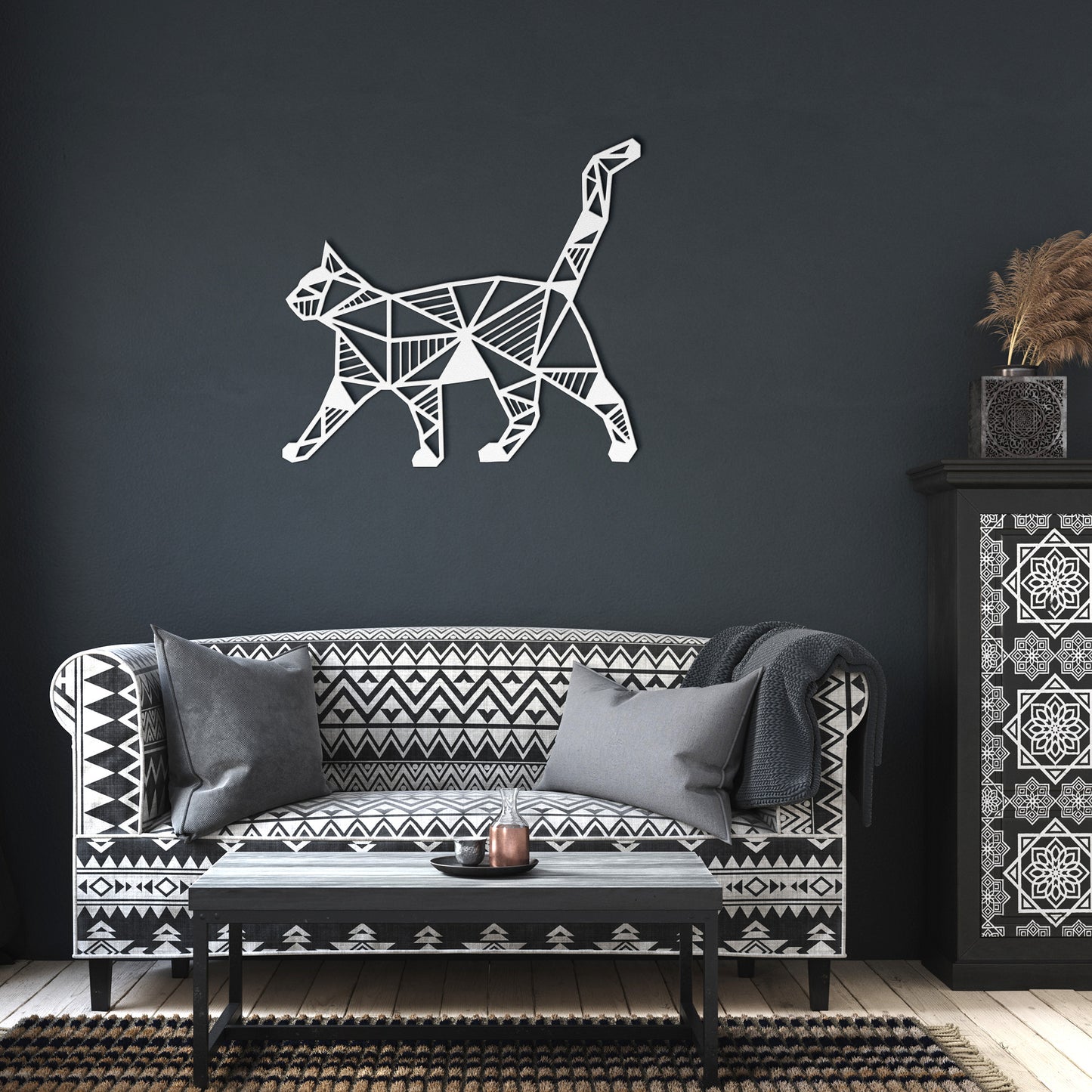 Geometric Cat Metal Sign