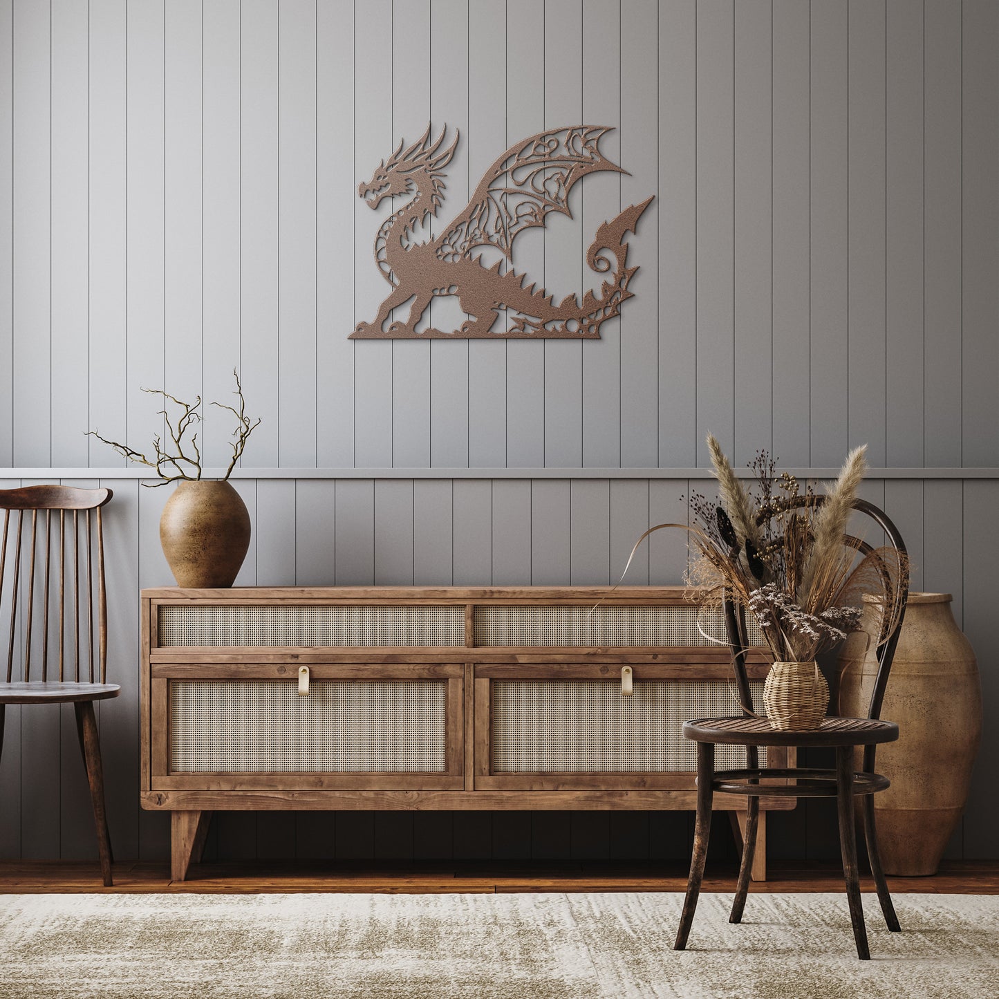 Geometric Dragon Metal Wall Art