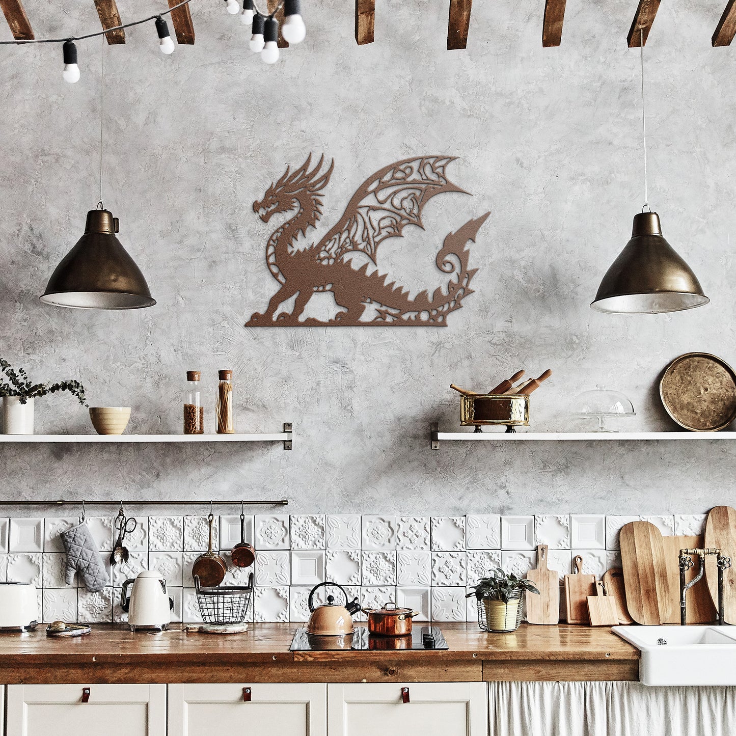 Geometric Dragon Metal Wall Art