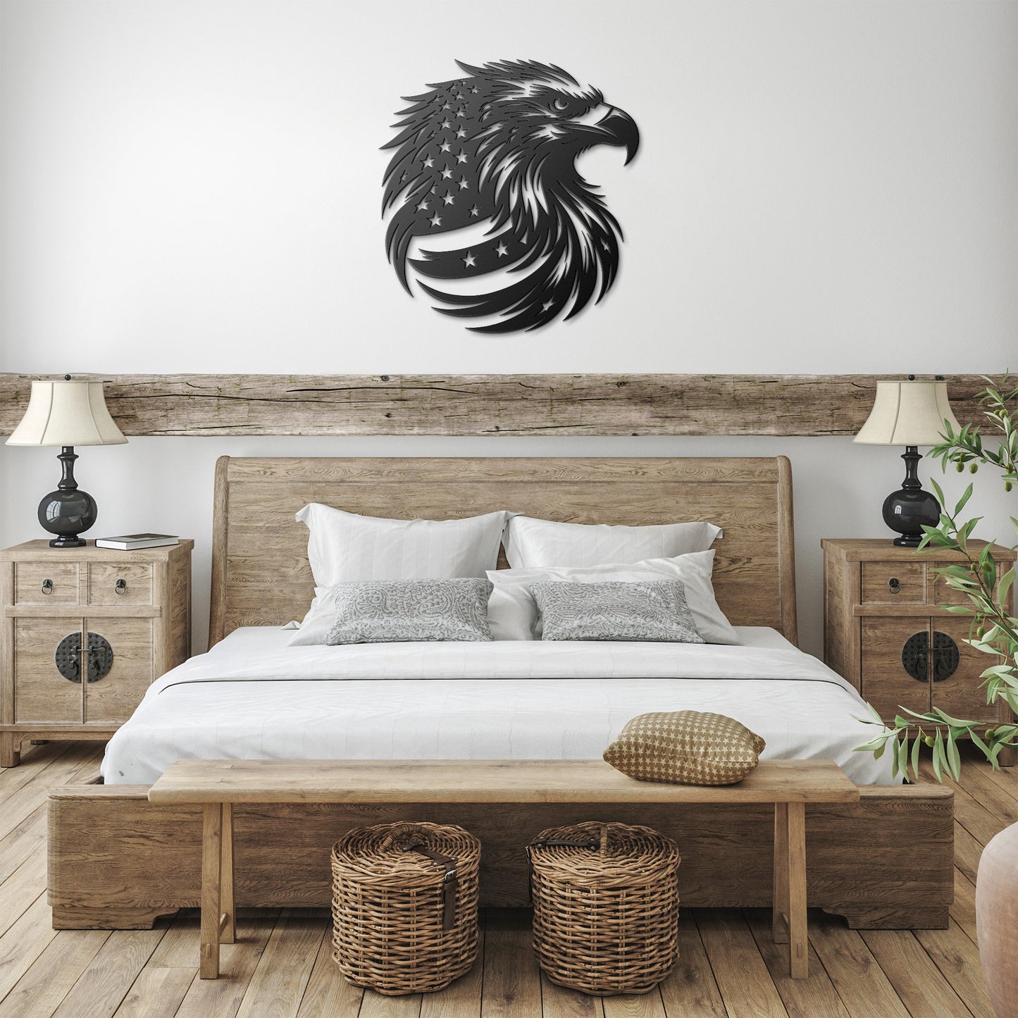 Patriotic Bald Eagle Metal Sign with American Flag Feathers