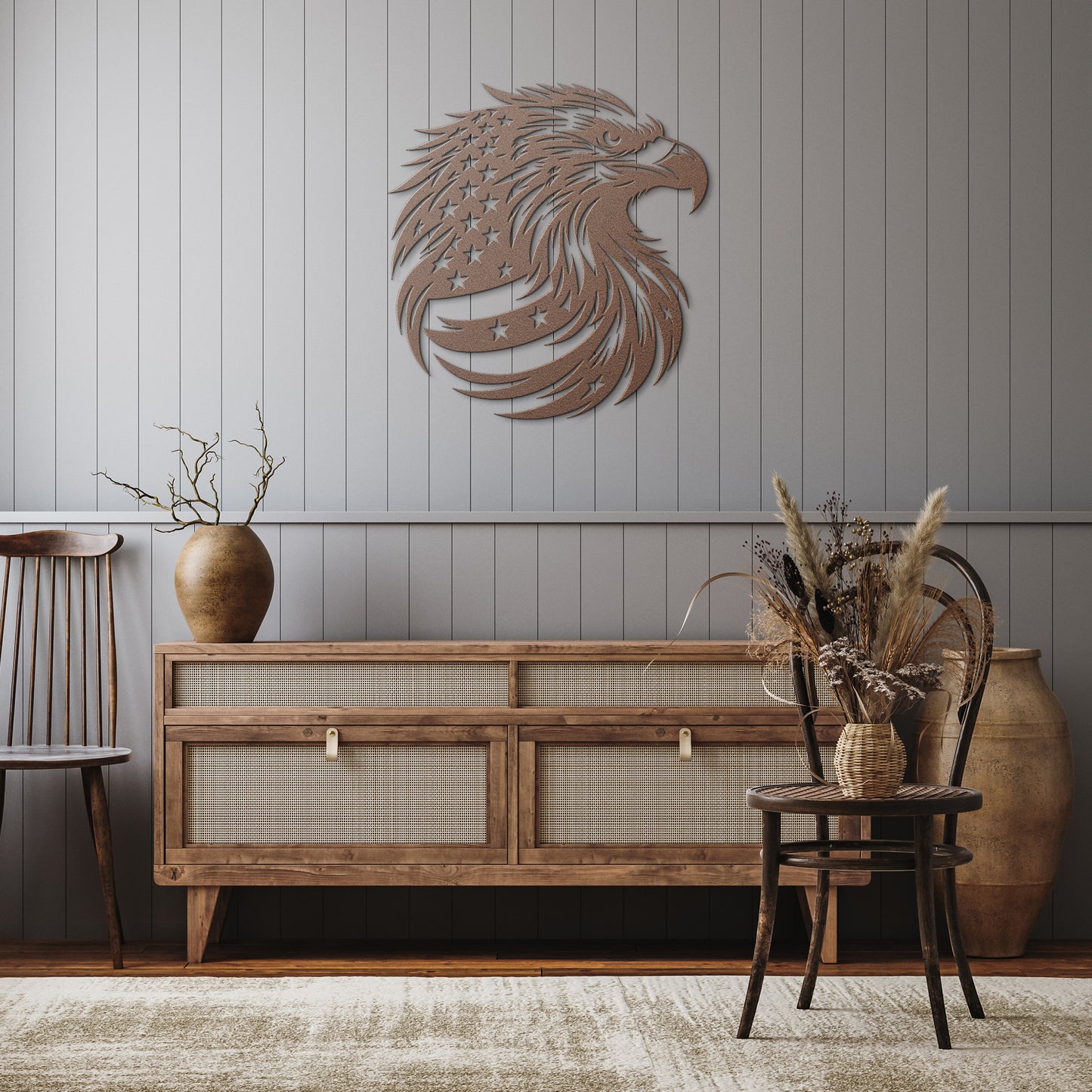 Patriotic Bald Eagle Metal Sign with American Flag Feathers