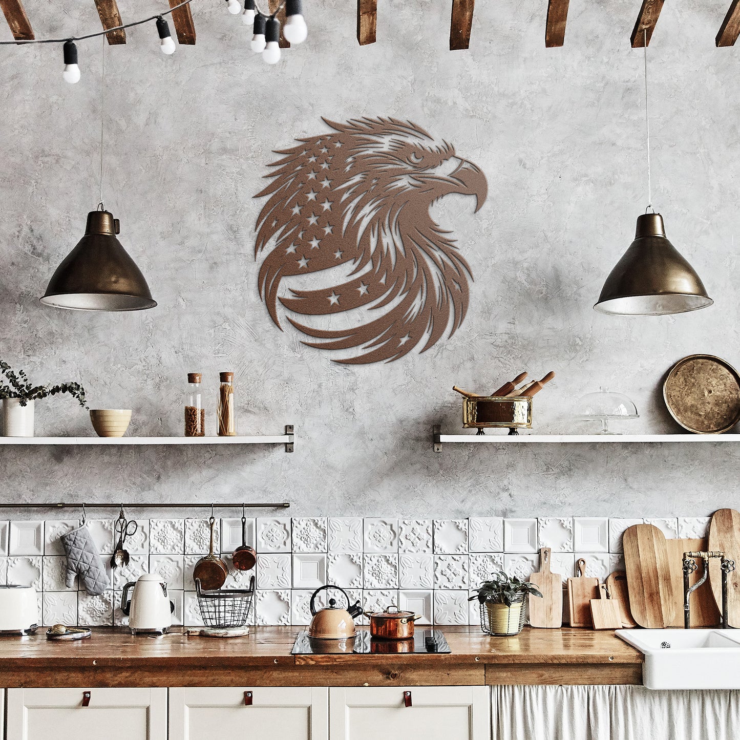 Patriotic Bald Eagle Metal Sign with American Flag Feathers