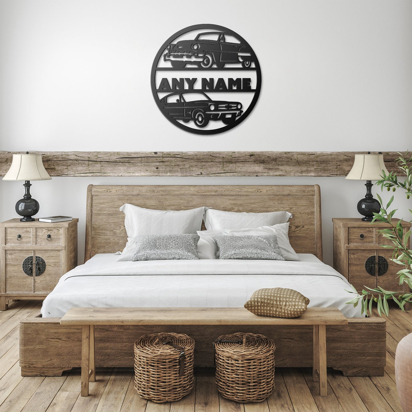 Personalized Name Plaque with Dual Classic Cars