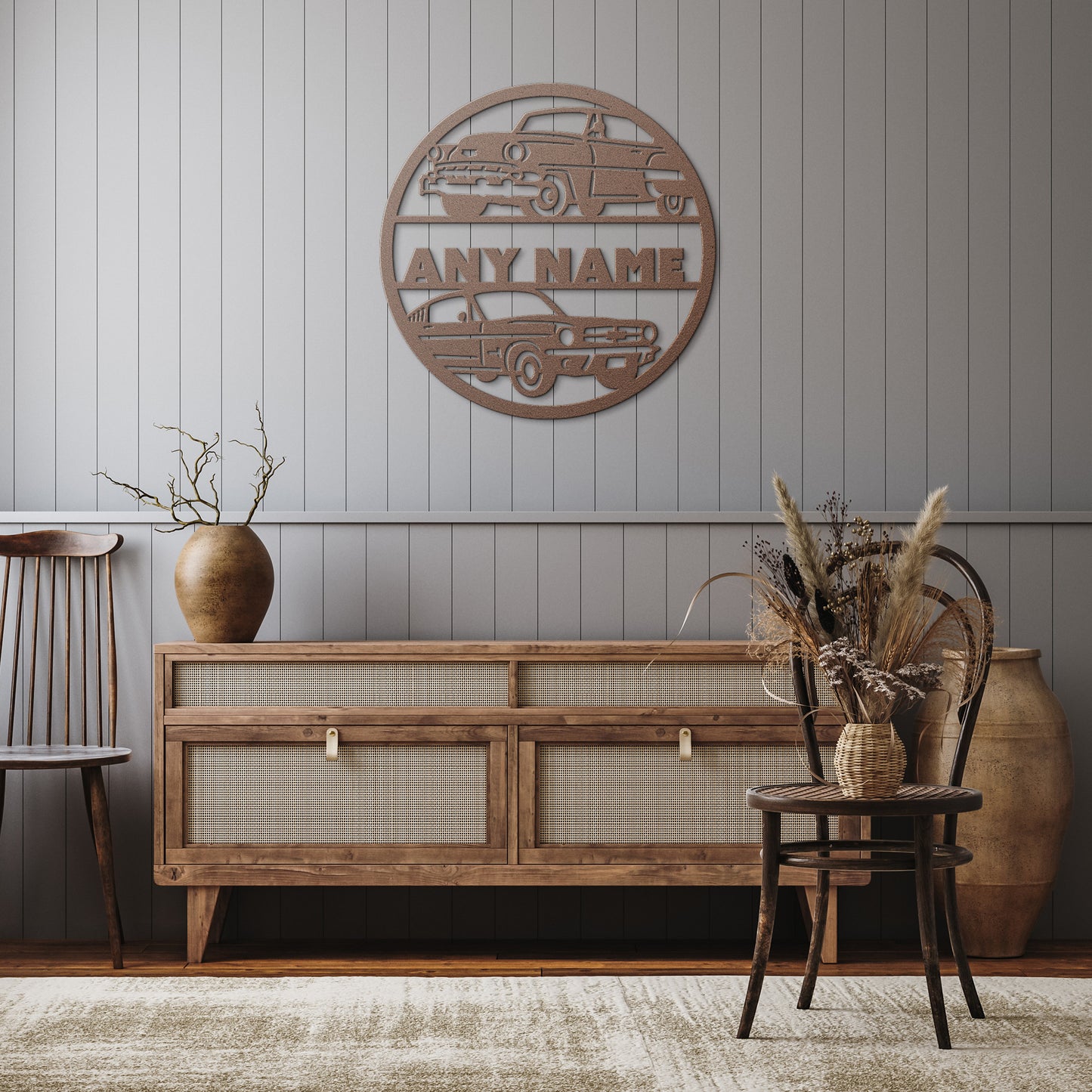 Personalized Name Plaque with Dual Classic Cars