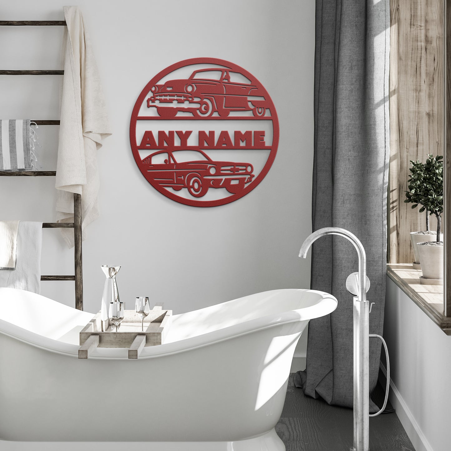 Personalized Name Plaque with Dual Classic Cars