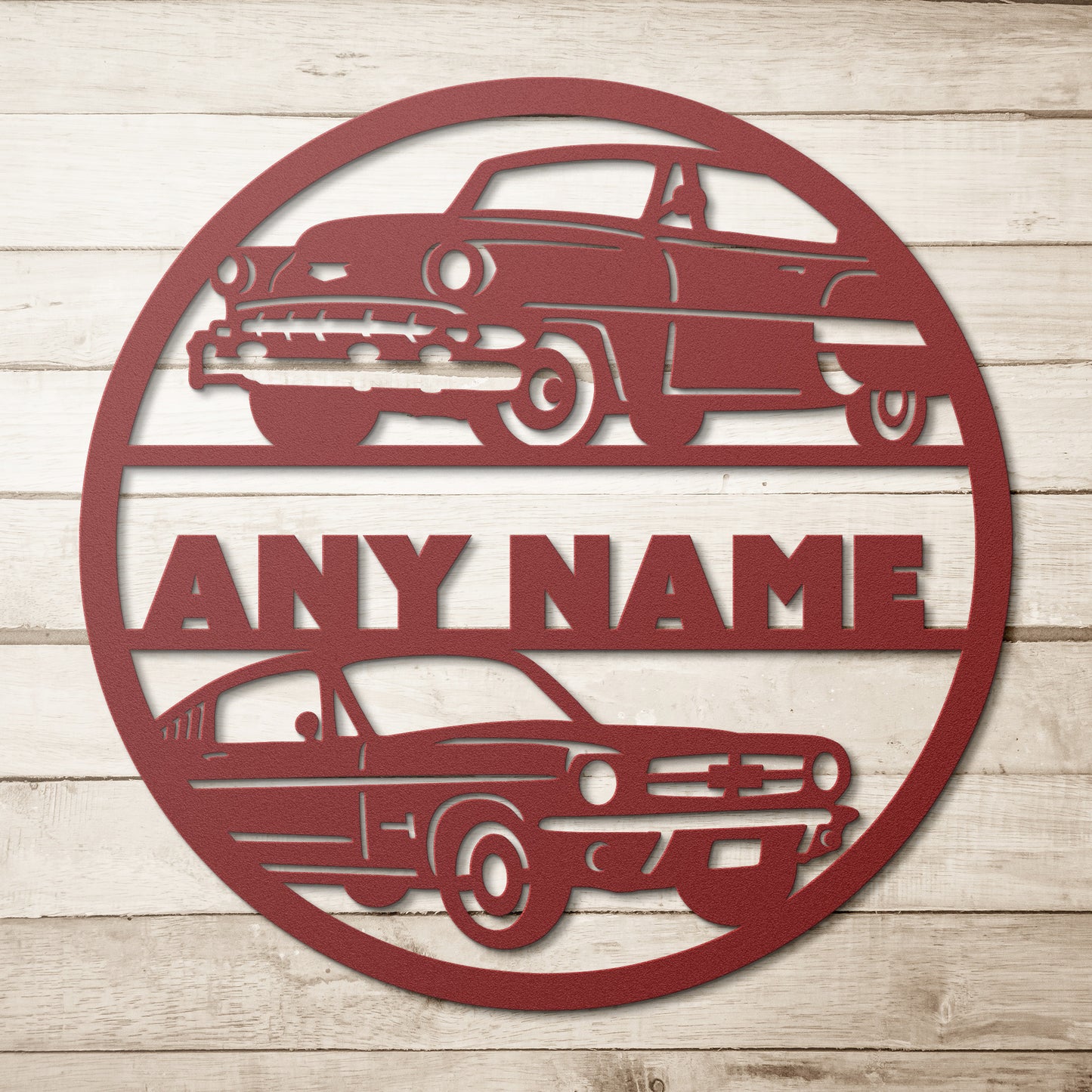 Personalized Name Plaque with Dual Classic Cars