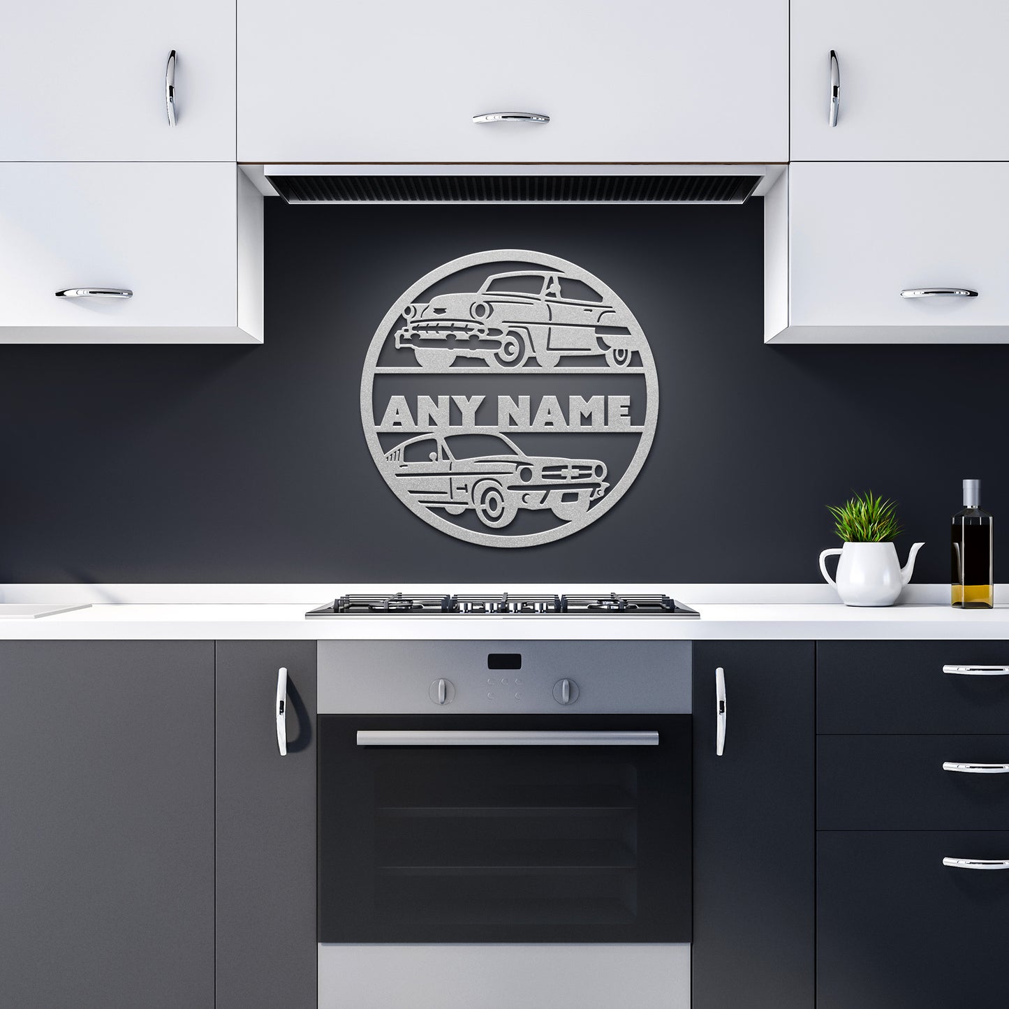 Personalized Name Plaque with Dual Classic Cars