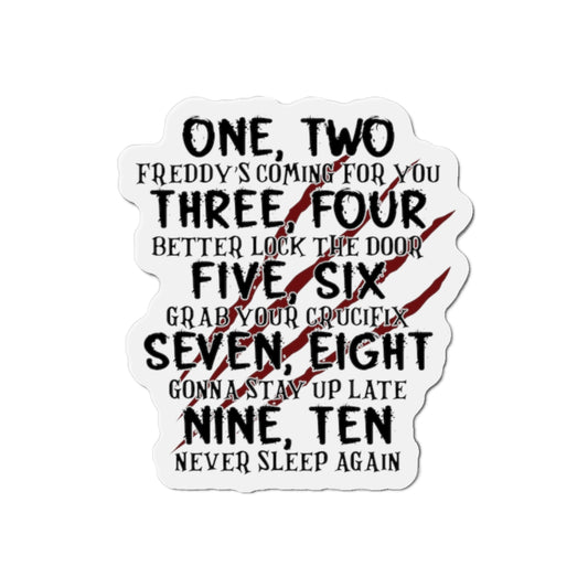 “One, Two… He’s Coming For You” Die-Cut Magnet — Horror Nursery Rhyme Parody