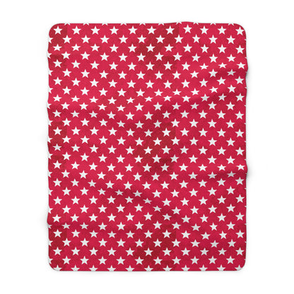USA Stars Red Sherpa Fleece Blanket – Cozy Patriotic Comfort