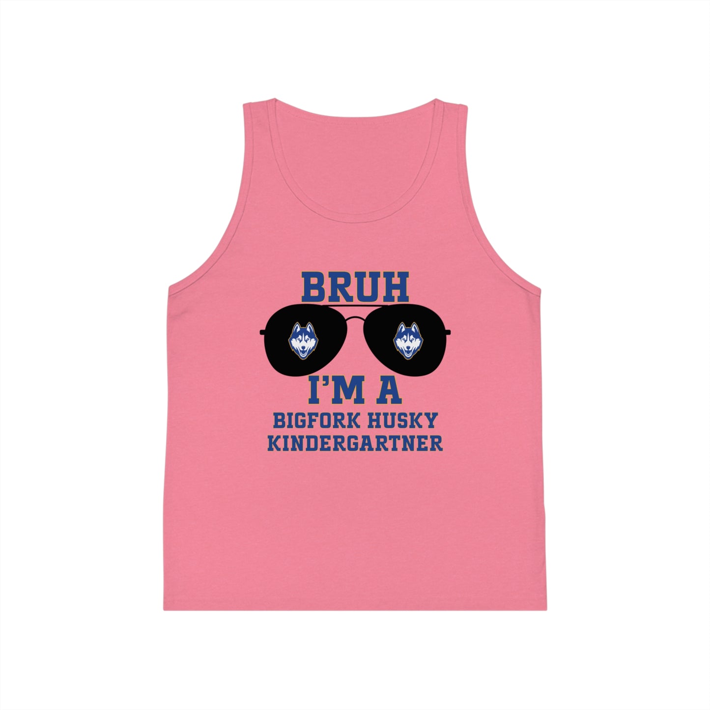 BRUH I’m a Bigfork Husky Kindergartner – Neon Blue Tank Top