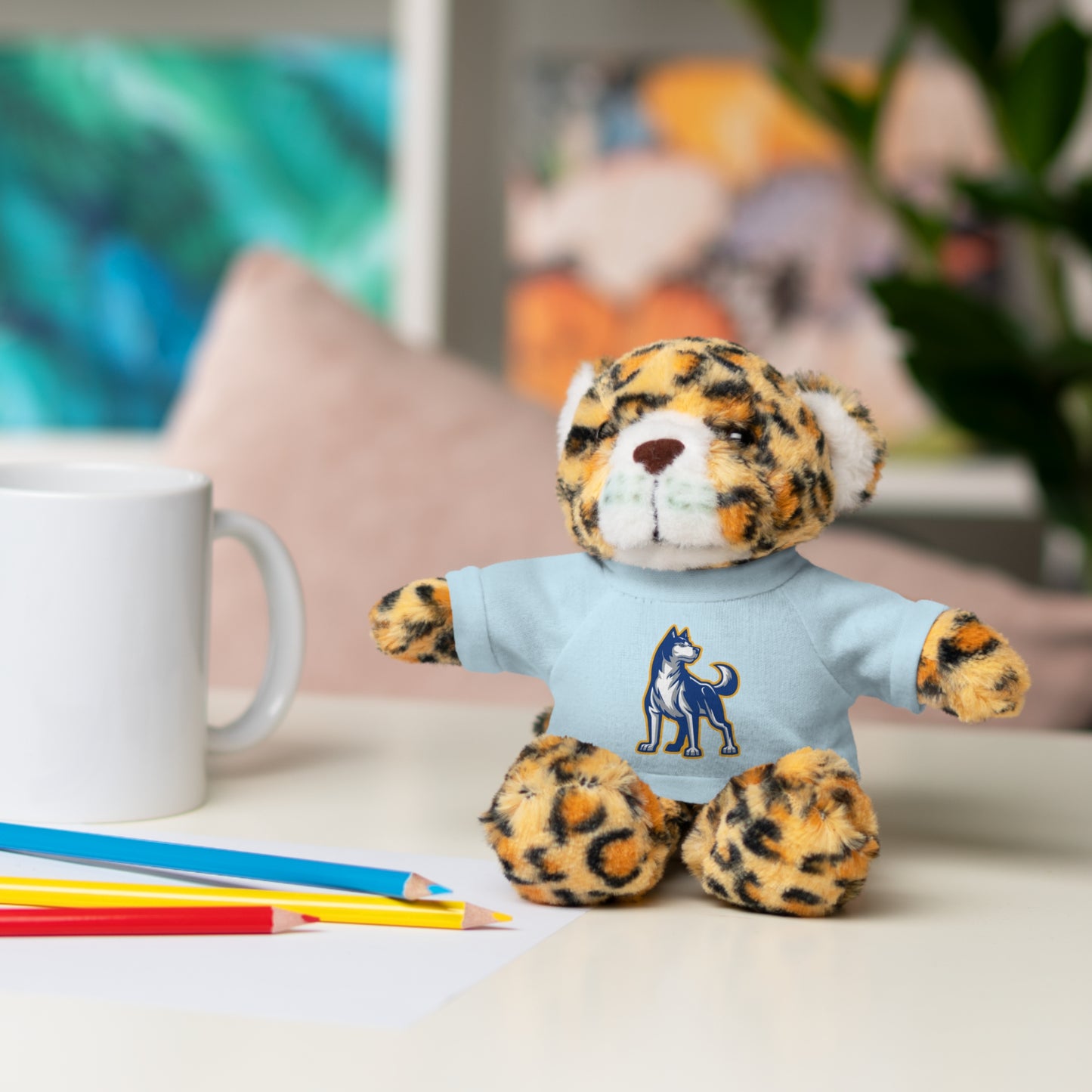 Huggable Huskies – 8" Plush Buddies w/ Logo Tee (Pick Your Animal + Tee Color)