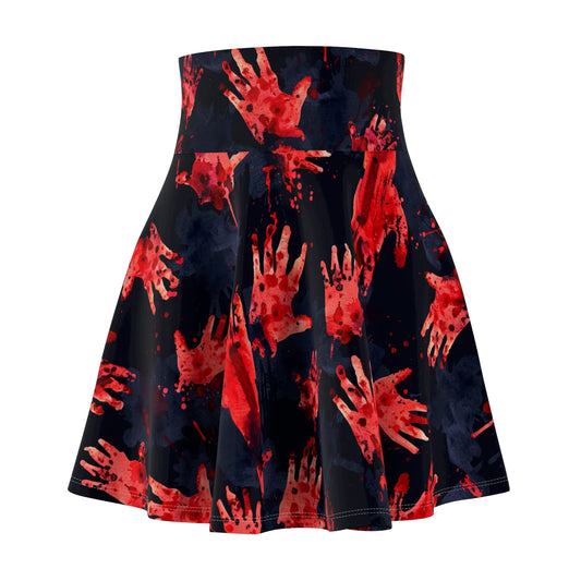 Bloody Handprint Women’s Skater Skirt – Unique All-Over Print Horror Fashion