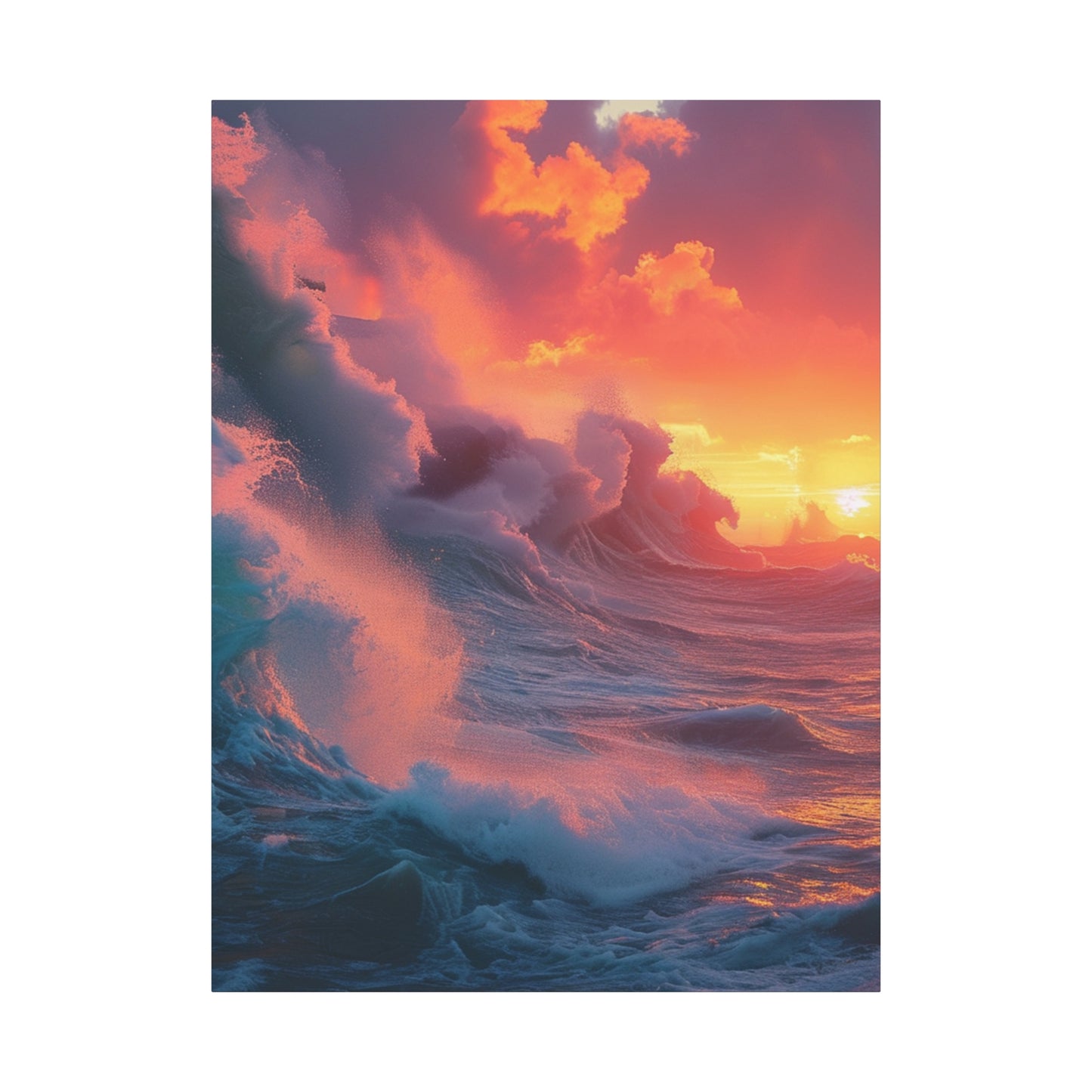 Sunset Waves: Crashing Sea with Whitecaps