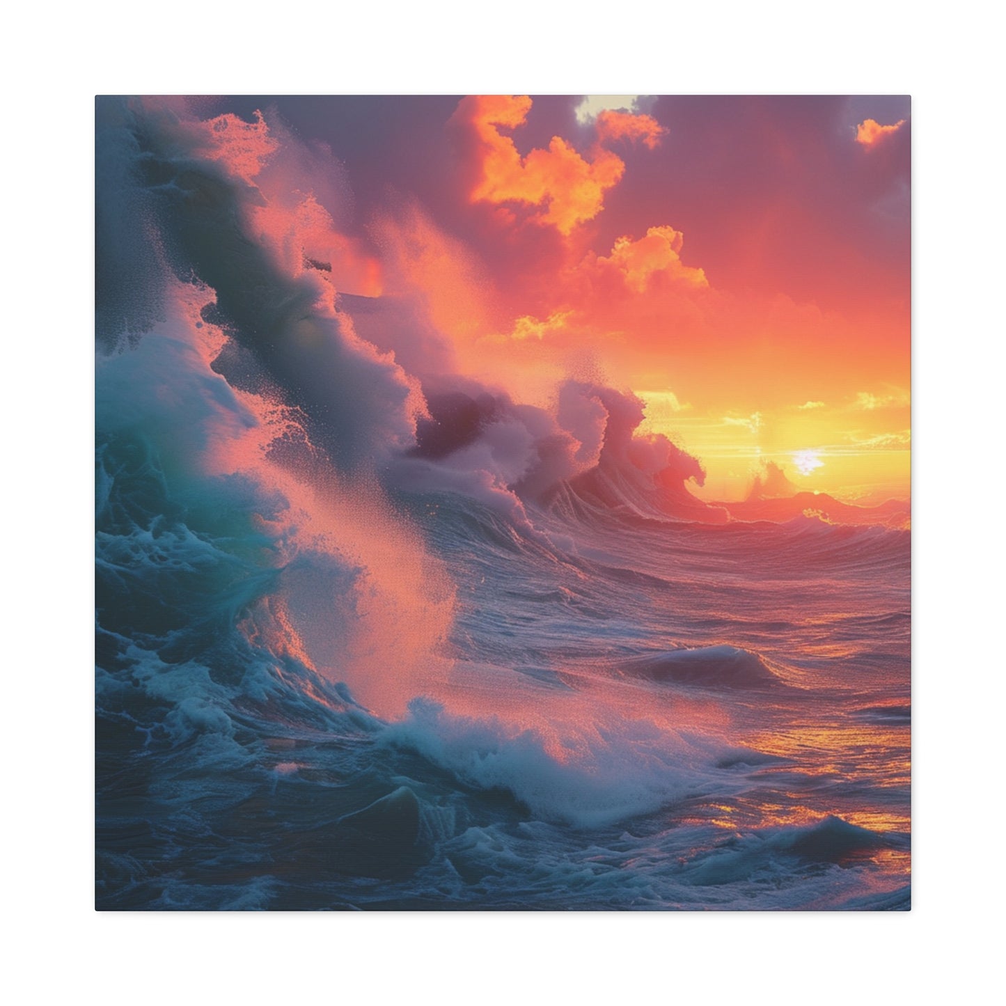 Sunset Waves: Crashing Sea with Whitecaps