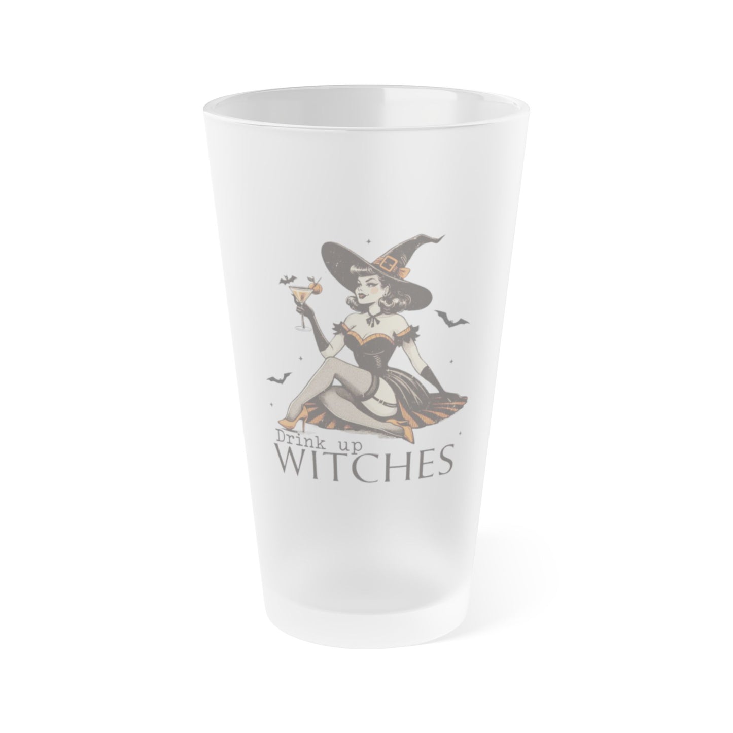 Drink Up Witches Frosted Pint Glass – 16oz Halloween Fun