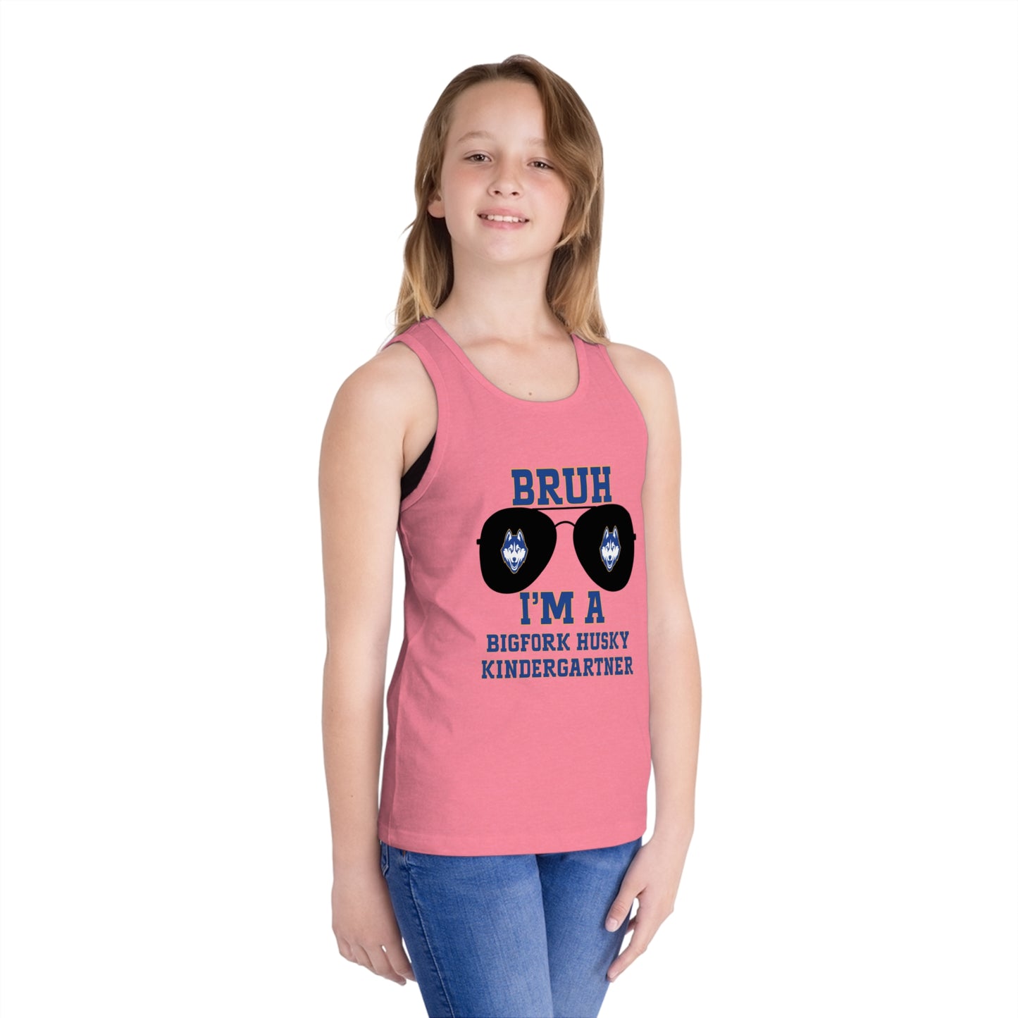 BRUH I’m a Bigfork Husky Kindergartner – Neon Blue Tank Top