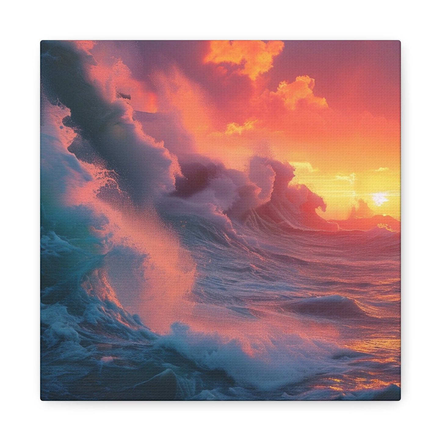 Sunset Waves: Crashing Sea with Whitecaps