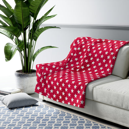 USA Stars Red Sherpa Fleece Blanket – Cozy Patriotic Comfort