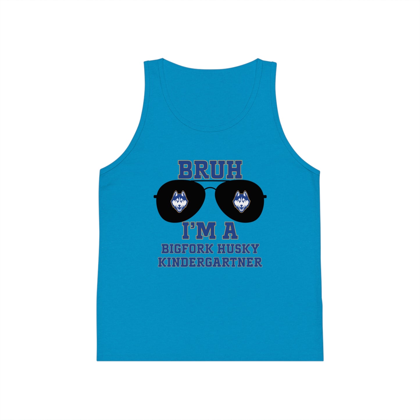 BRUH I’m a Bigfork Husky Kindergartner – Neon Blue Tank Top