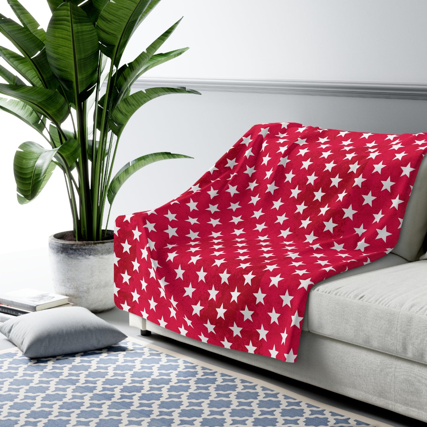 USA Stars Red Sherpa Fleece Blanket – Cozy Patriotic Comfort